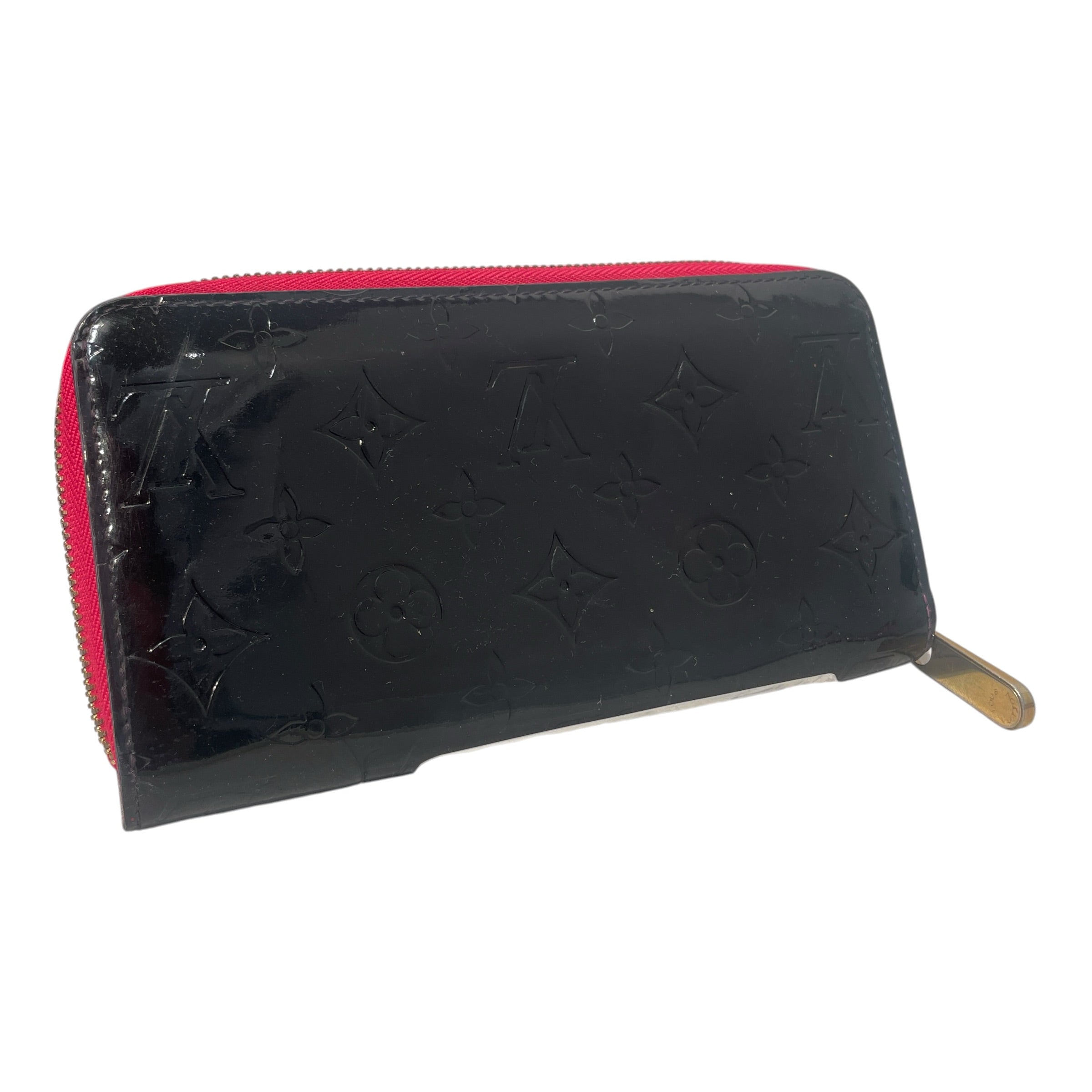 LOUIS VUITTON/Long Wallet/Monogram/Leather/BLK/L's/VernisZippy Pink InsideWallet view 1