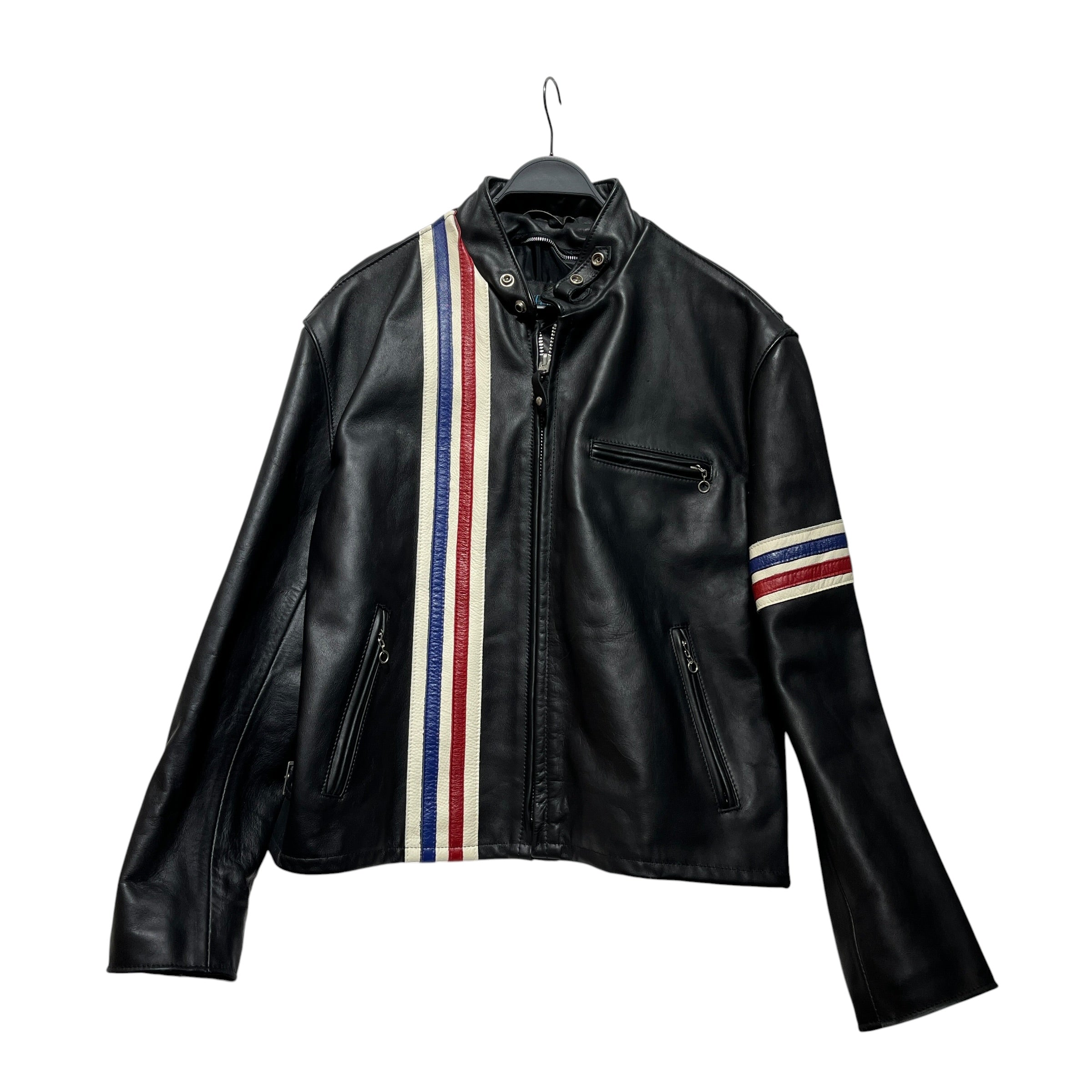 Schott/Leather Jkt/46/Leather/BLK/american flag view 1