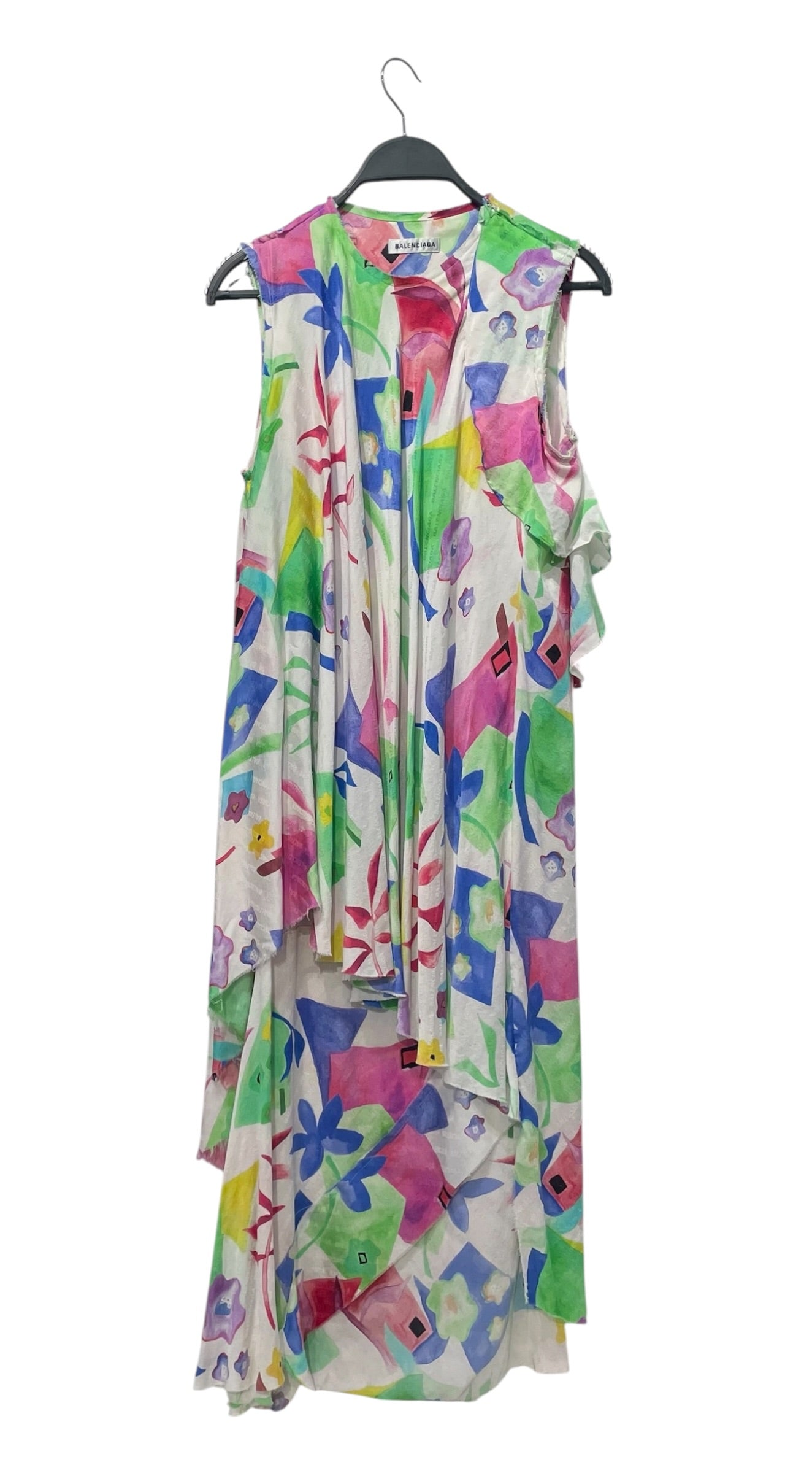 BALENCIAGA/SL Dress/36/Floral Pattern/Silk/MLT/2018 WATERCOLOR FRAYED EDGES view 1