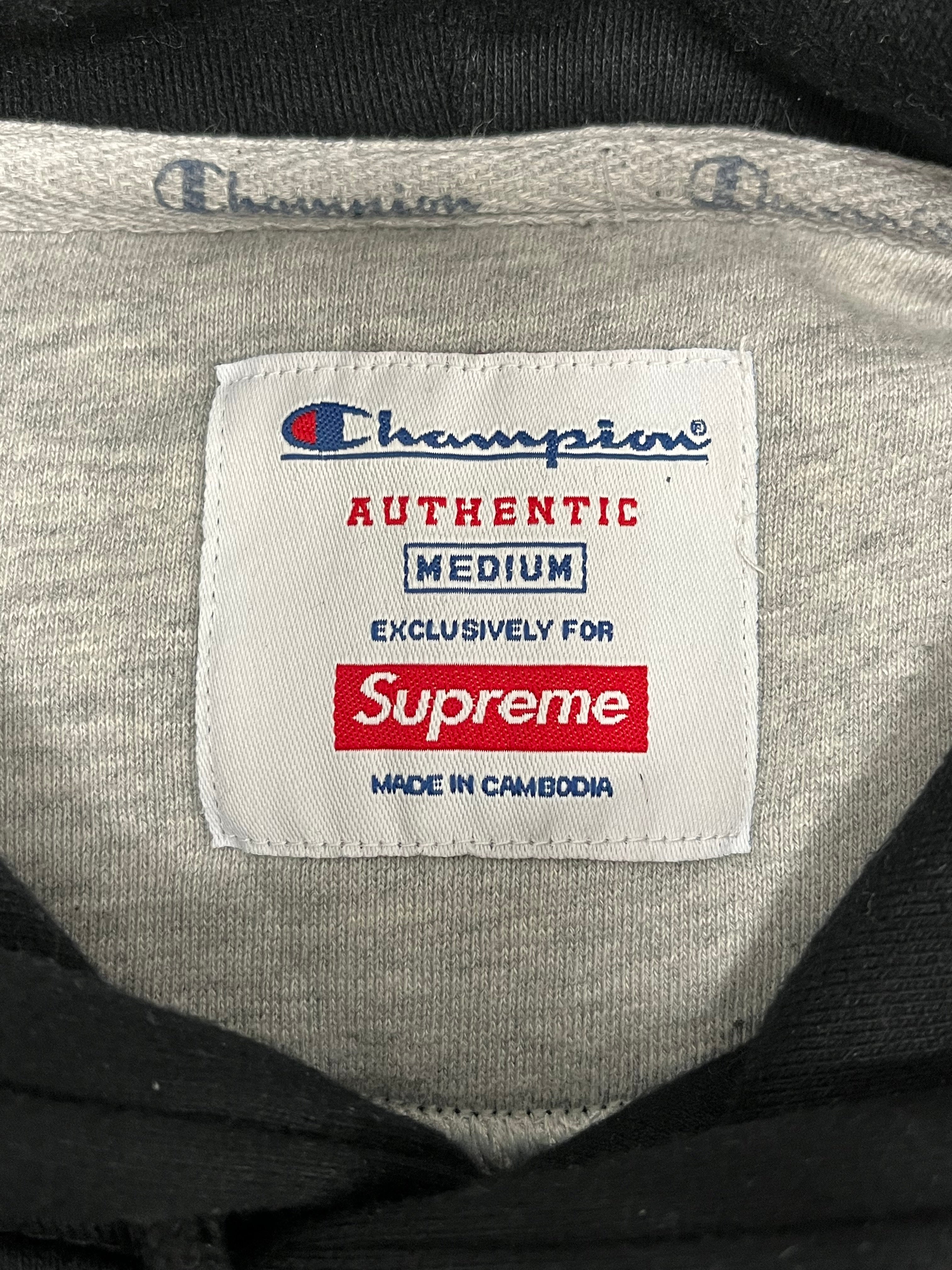 Supreme/Champion/Hoodie/M/Cotton/BLK/ champion on hood view 3