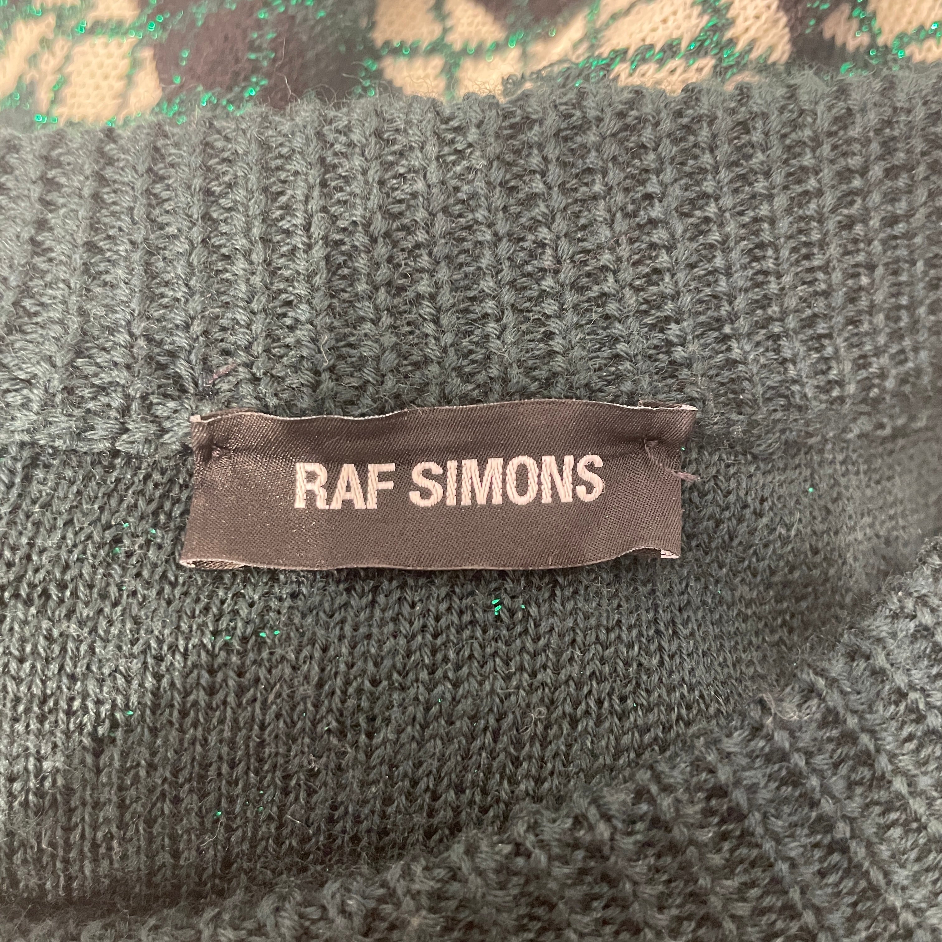 RAF SIMONS/Sweater/S/Stripe/Wool/GRN/ONE SLEEVE ARCYLIC CHECK view 3