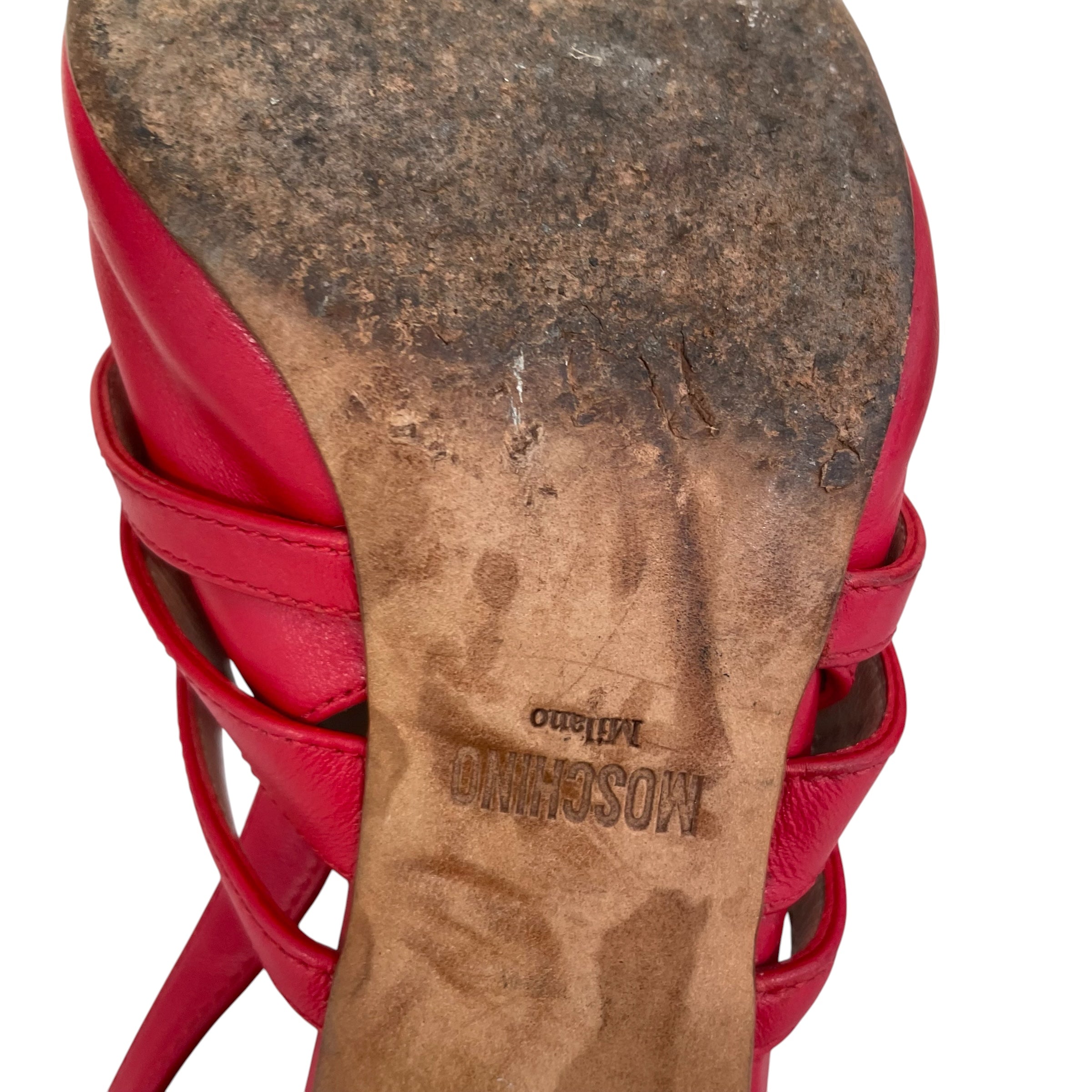 MOSCHINO/Heels/EU 38/Leather/RED/gld hard/2 front logos on hand view 5