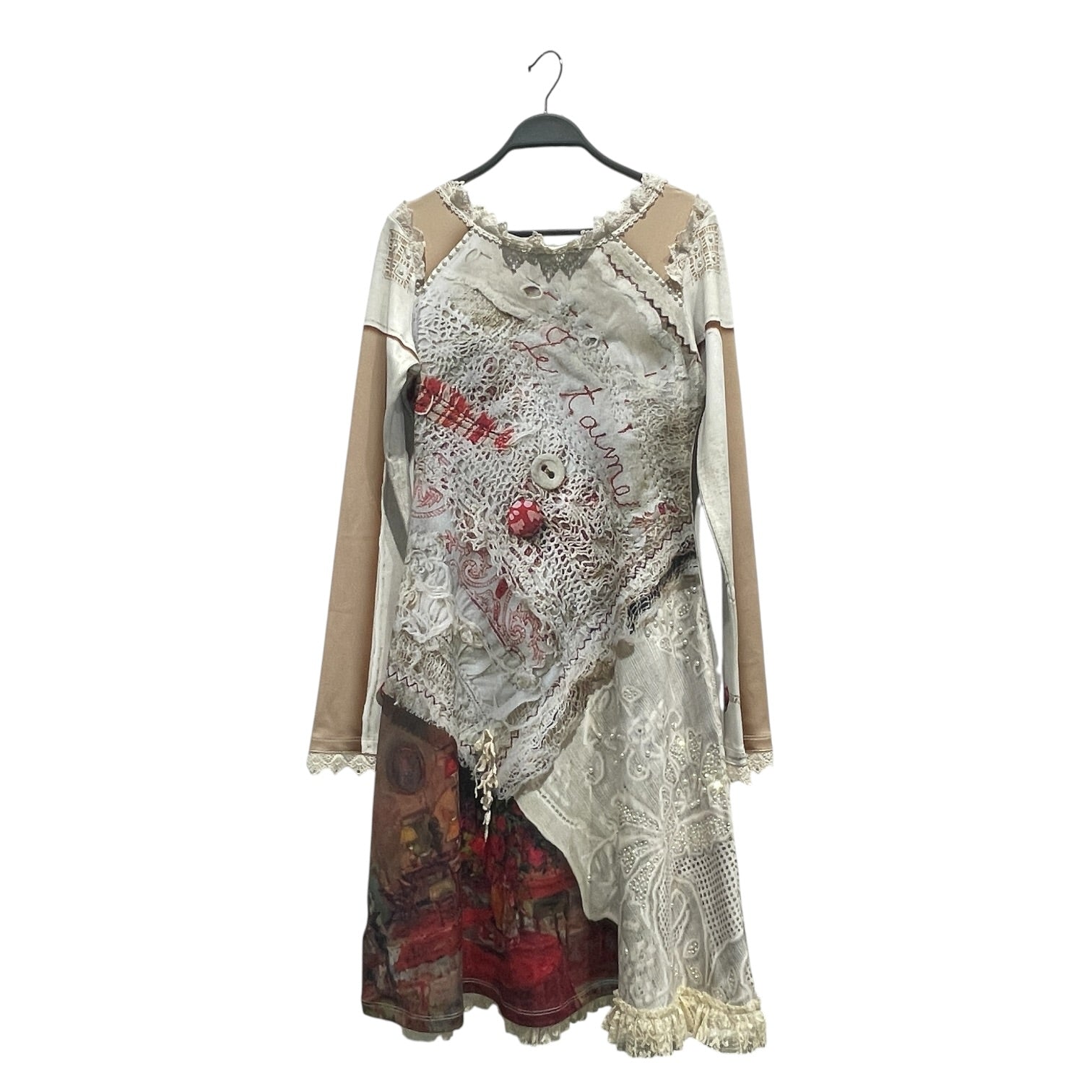 IPNG/LS Dress/S/All Over Print/Polyester/WHT/Printed Graphic / Lace Trim view 1