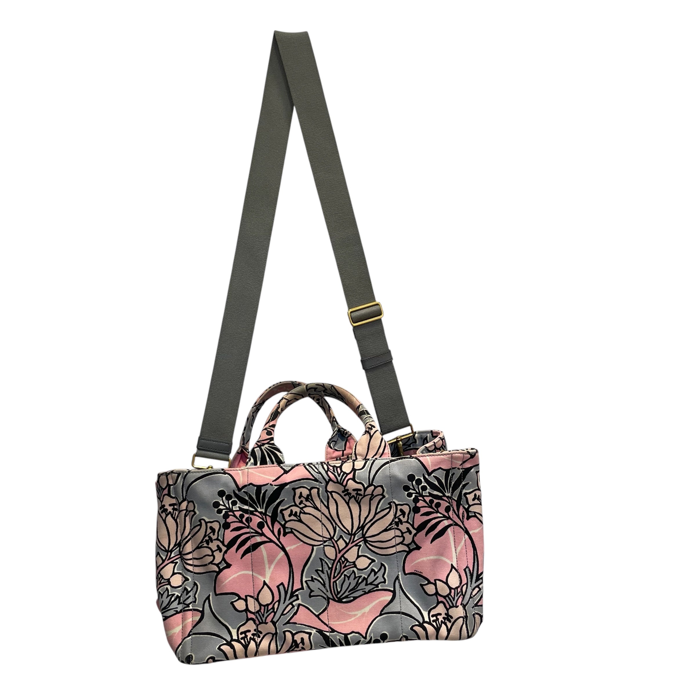PRADA/Tote Bag/Floral Pattern/PNK/GREY STRAP, FLOWERS ALL OVR view 4