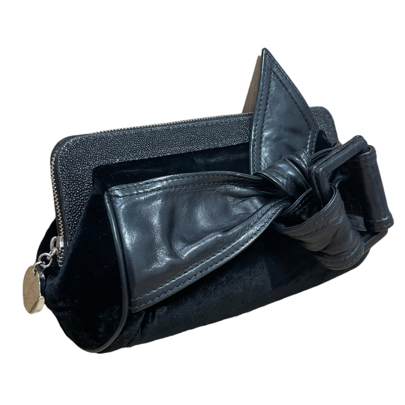 GIVENCHY/Clutch Bag/Velour/BLK/LEATHER BOW EVENING BAG