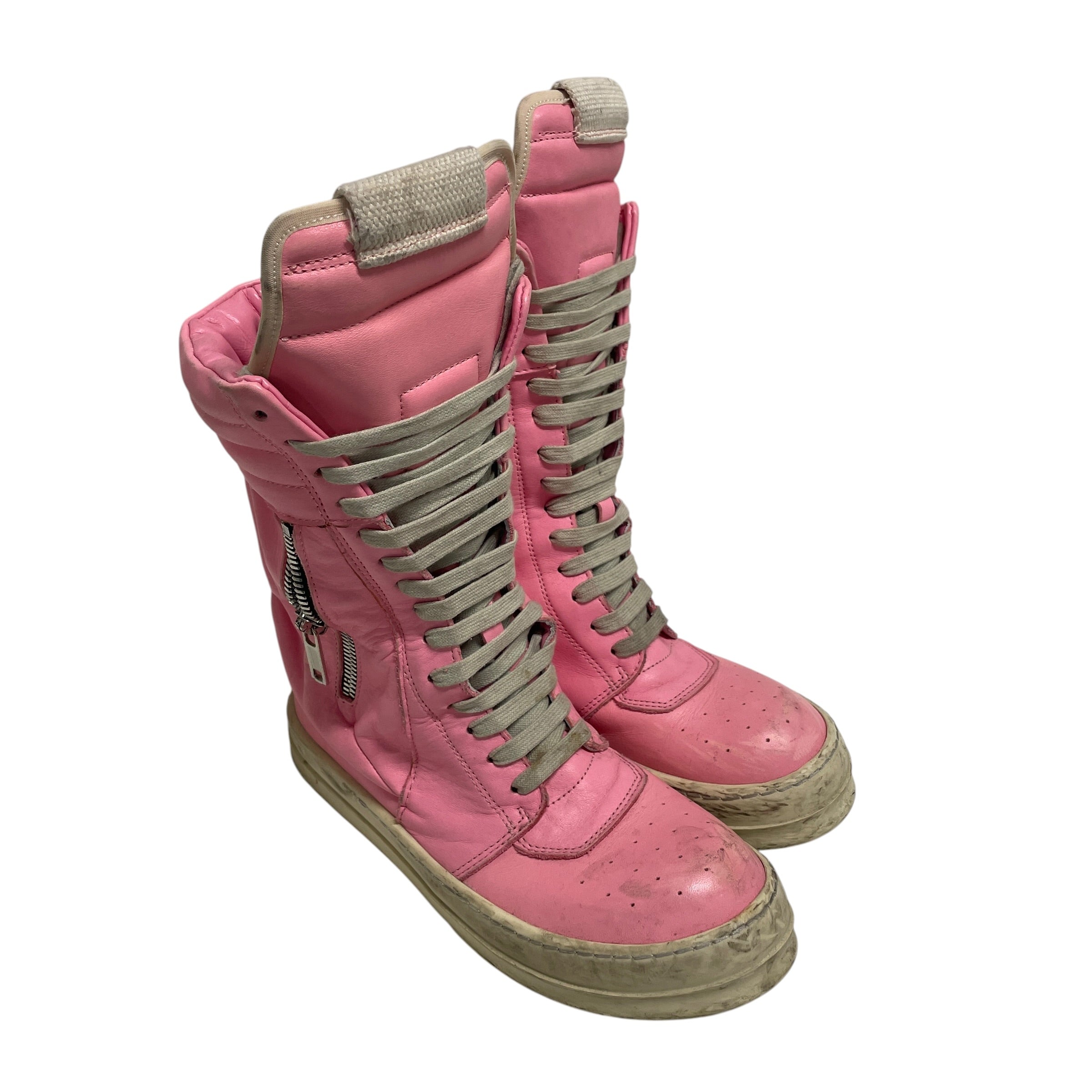Rick Owens/Hi-Sneakers/US 7/Leather/PNK/calf high/ lace up/side zipper view 1