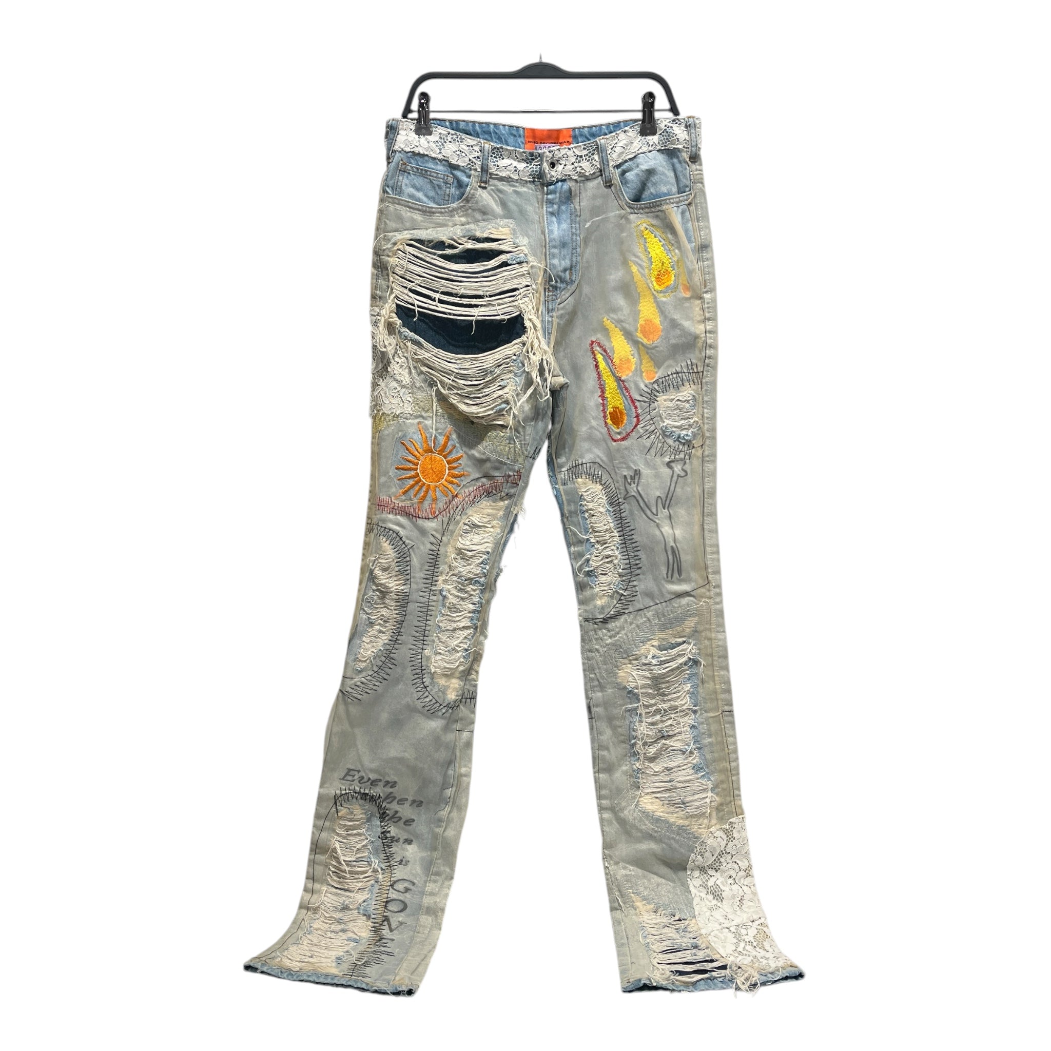 WHO DECIDES WAR/Bootcut Pants/32/Denim/BLU/Graphic/sunshine overlay - overlay rip view 1
