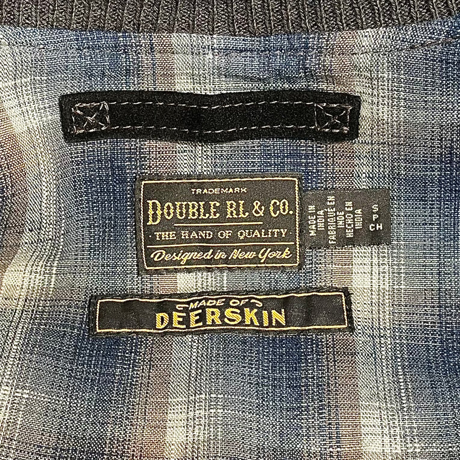 RRL/Flight Jkt/S/Leather/BLK/Plaid/BLUE PLAID DEERSKIN 2 POCKETS view 5