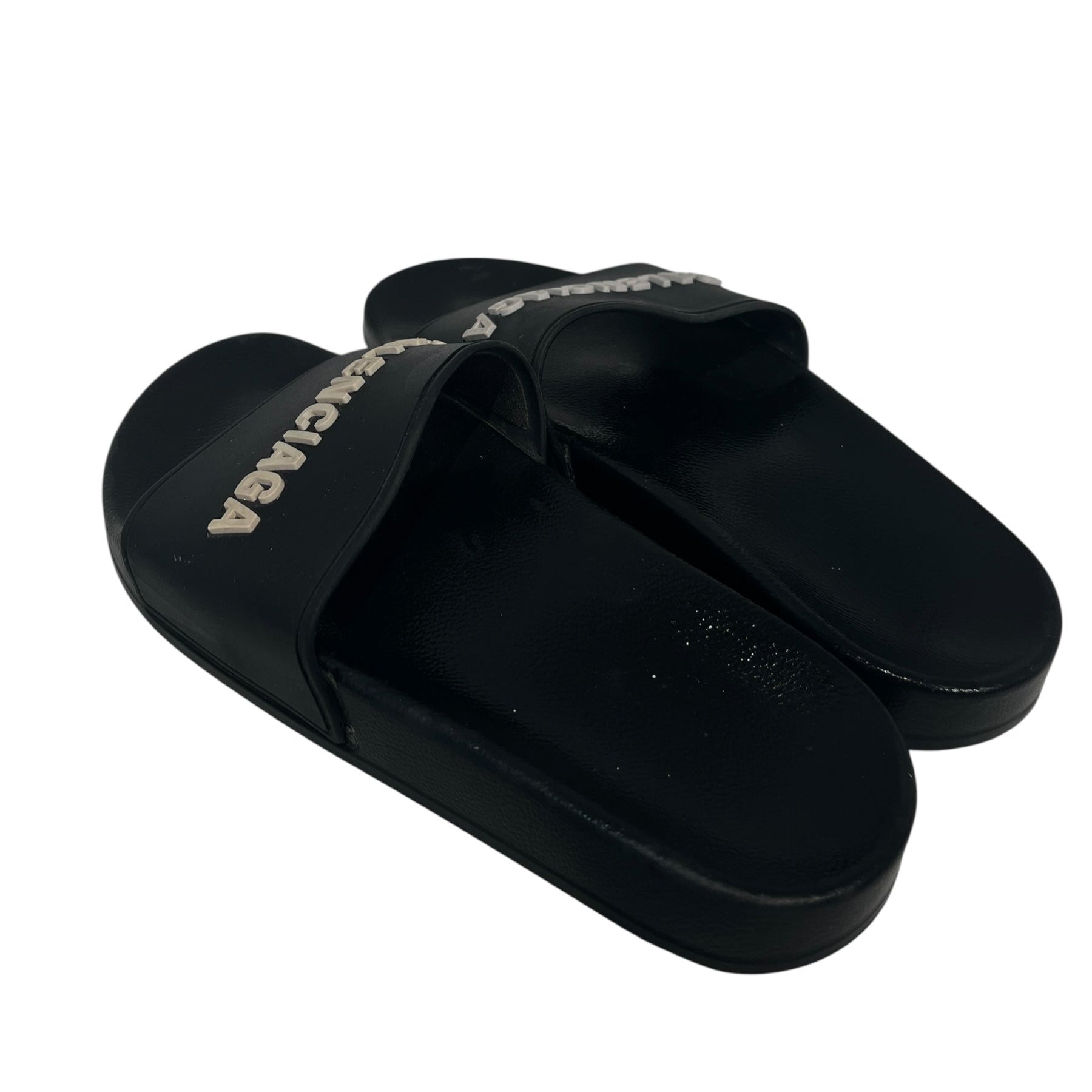 BALENCIAGA/Sandals/US 5/Leather/BLK/BLACK BALENCI SLIDES view 2
