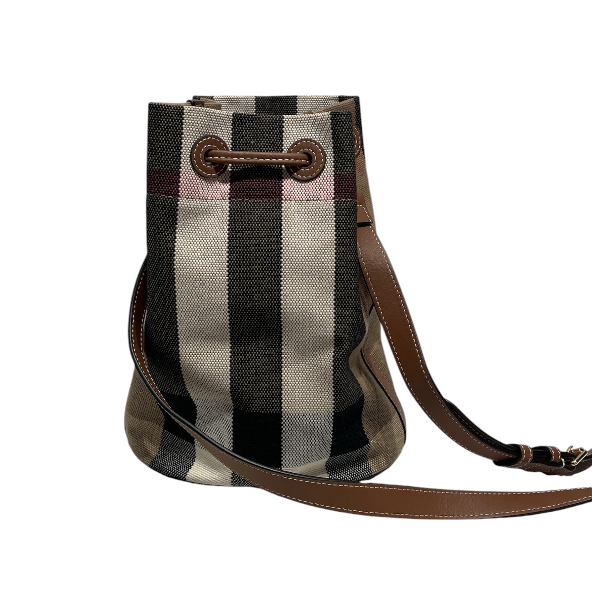 BURBERRY LONDON/Cross Body Bag/Plaid/Cotton/CML/Giant Check Drawstring Bucket view 2
