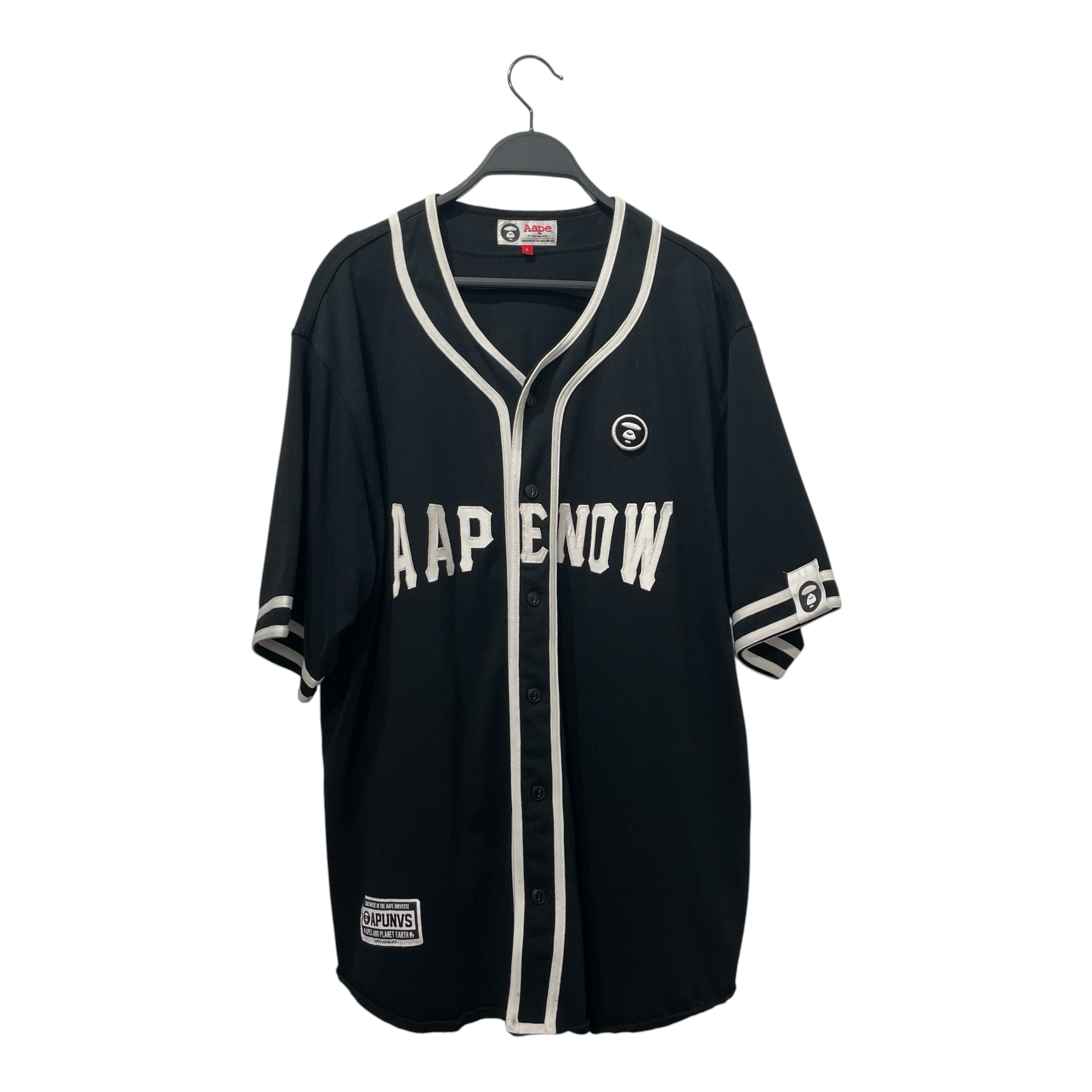 AAPE BY A BATHING APE/SS Shirt/L/Cotton/BLK/Baseball Jersey, AAPENOW logo view 1