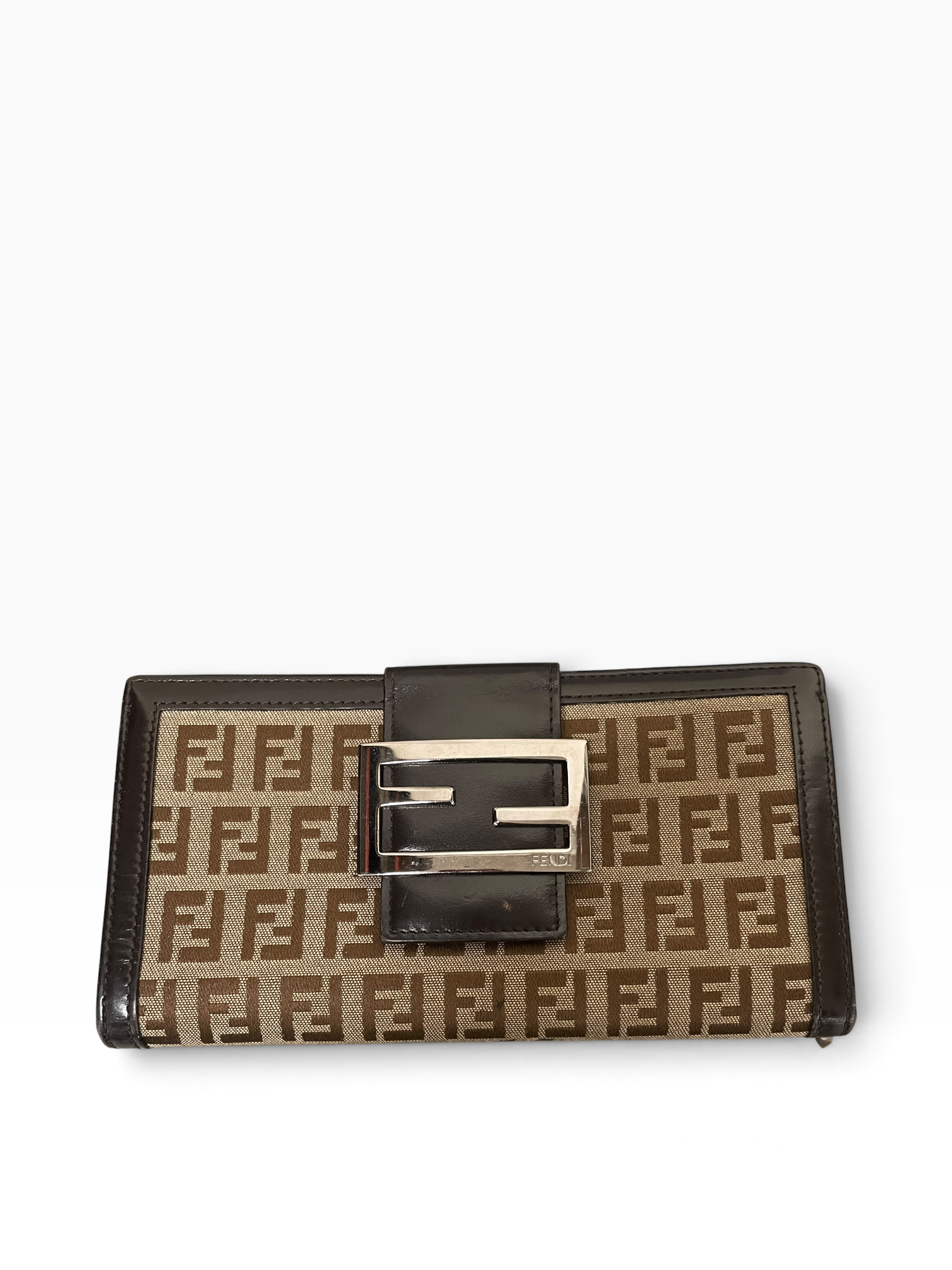 FENDI/Trifold Wallet/Monogram/Cotton/BRW/L's/BIG FOLD OVER LOGO view 1