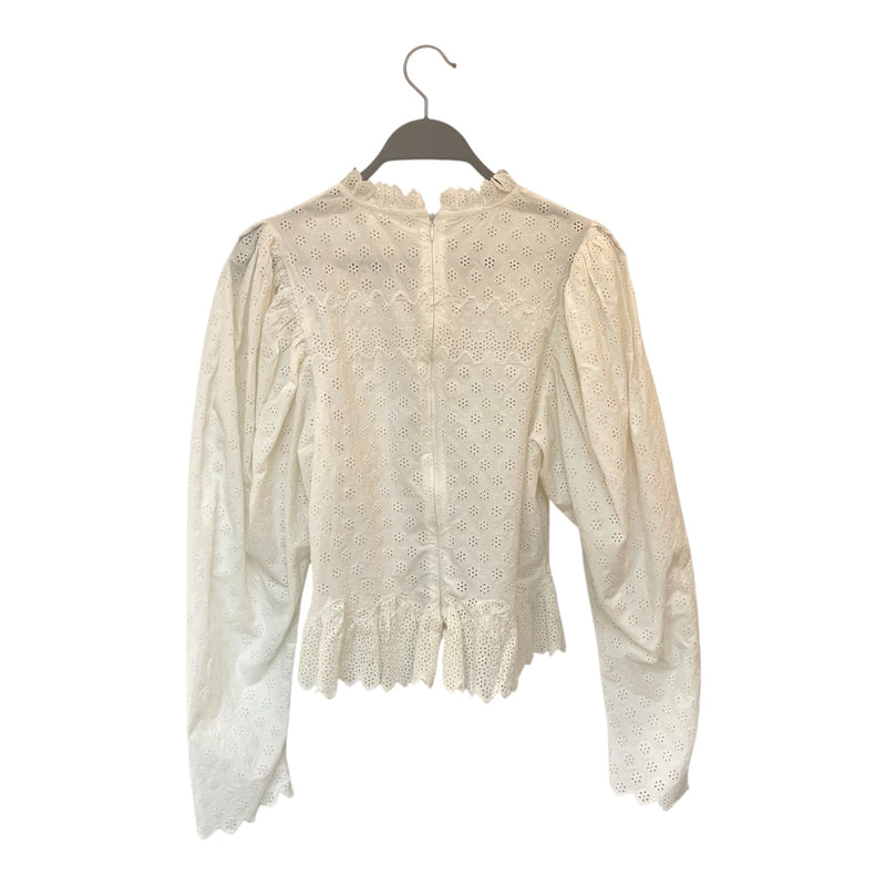 DOEN/LS Blouse/M/WHT/LACE/ SKIRT/CUFF/BOTTON