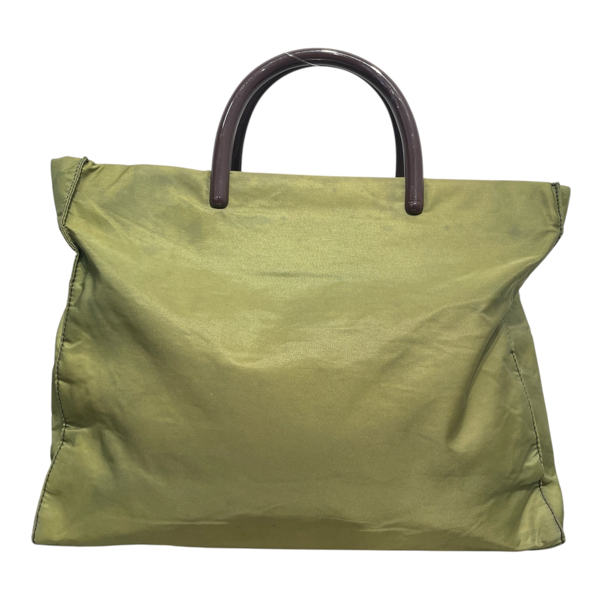 PRADA/Hand Bag/Nylon/GRN/tessuto brown handle view 2