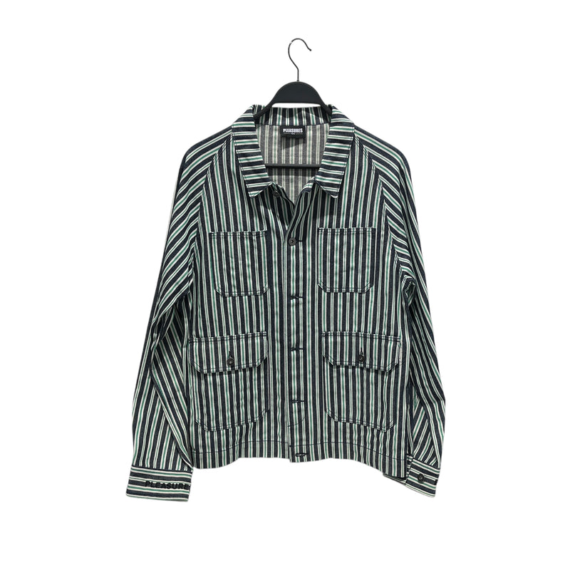 Pleasures/LS Shirt/M/Cotton/GRN/Stripe/back graphic