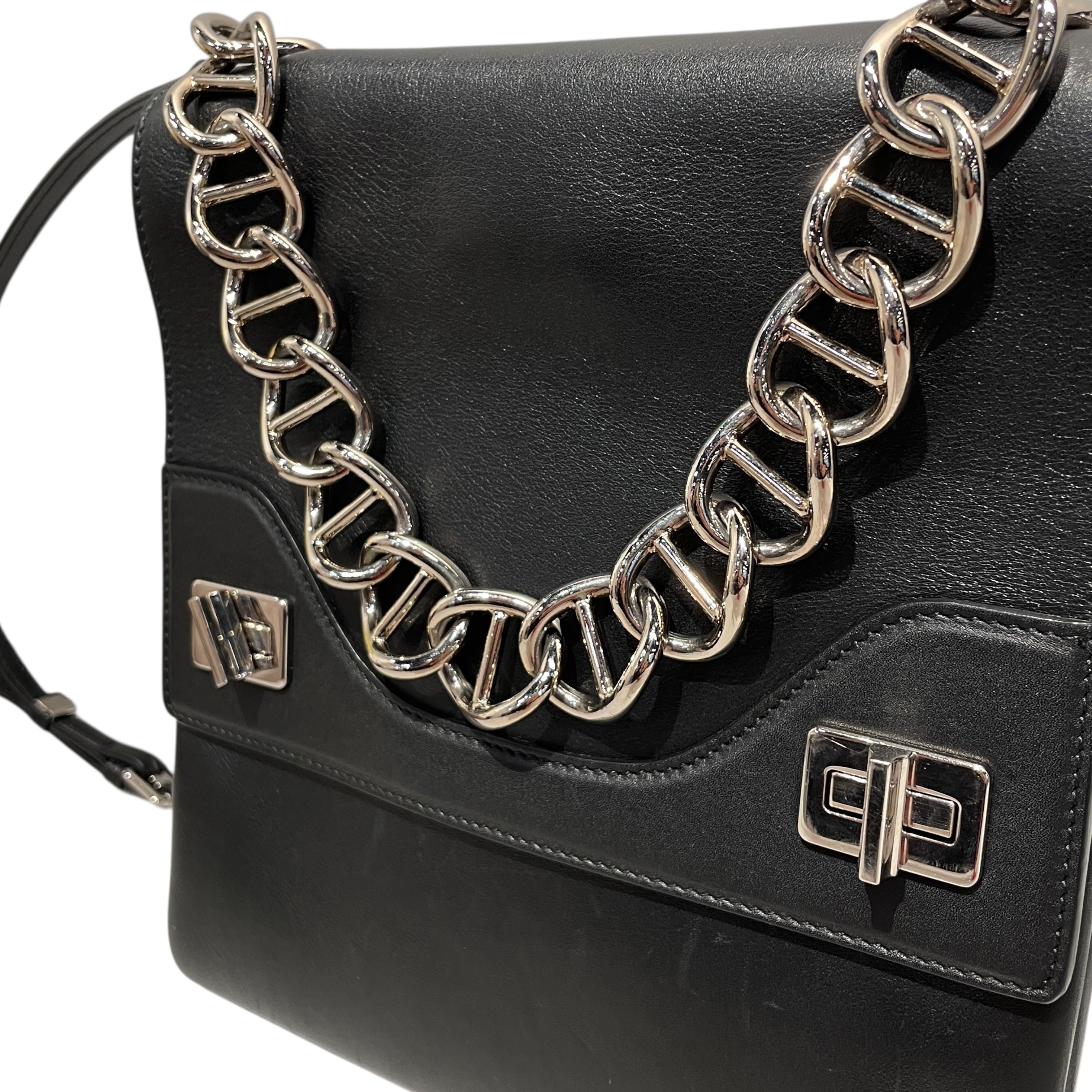 PRADA/Bag/Leather/BLK/double flap turn shoulder bag view 4