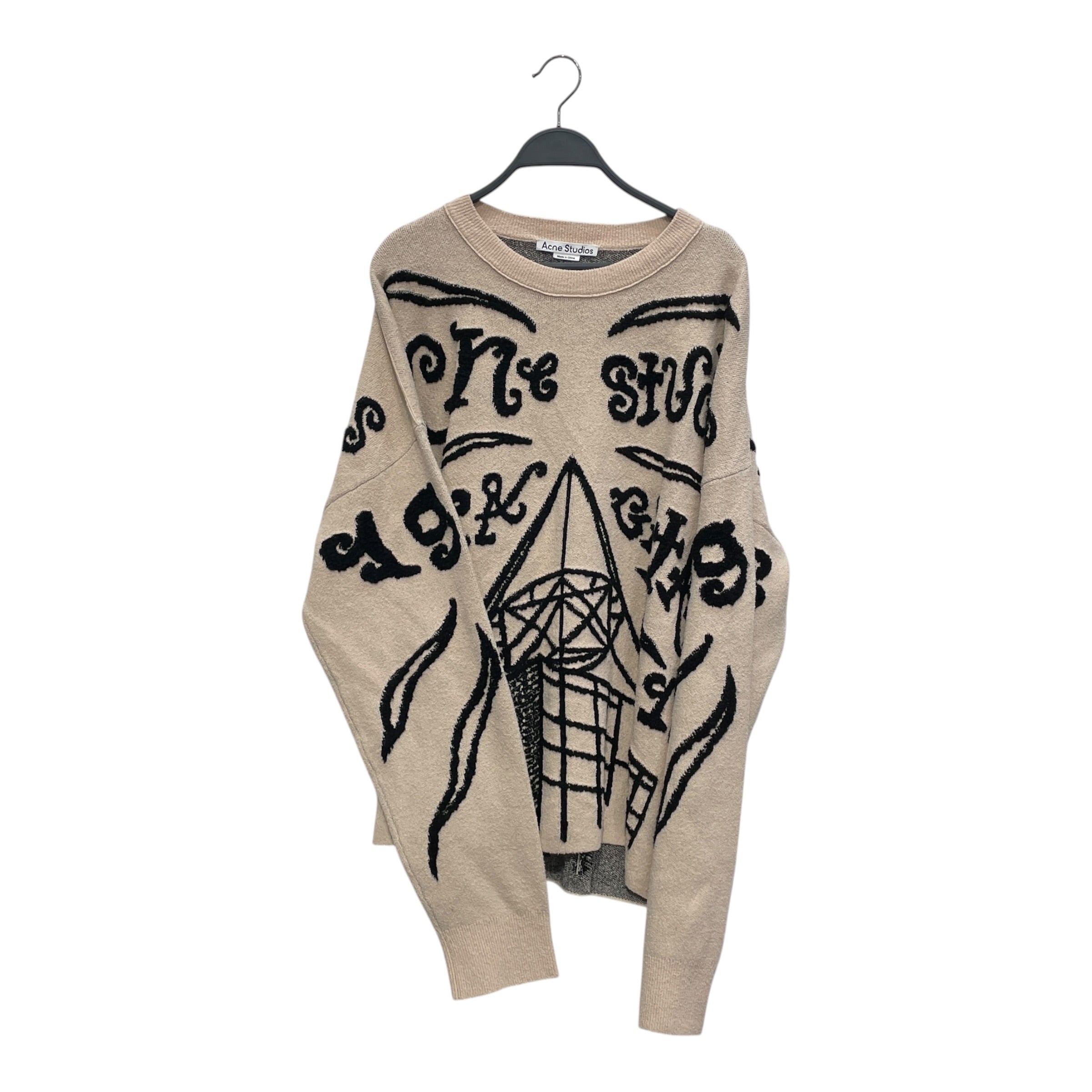 Acne Studios/Sweater/XXL/All Over Print/Cotton/CRM/Oversize/blk tufted letter flora gatan view 1
