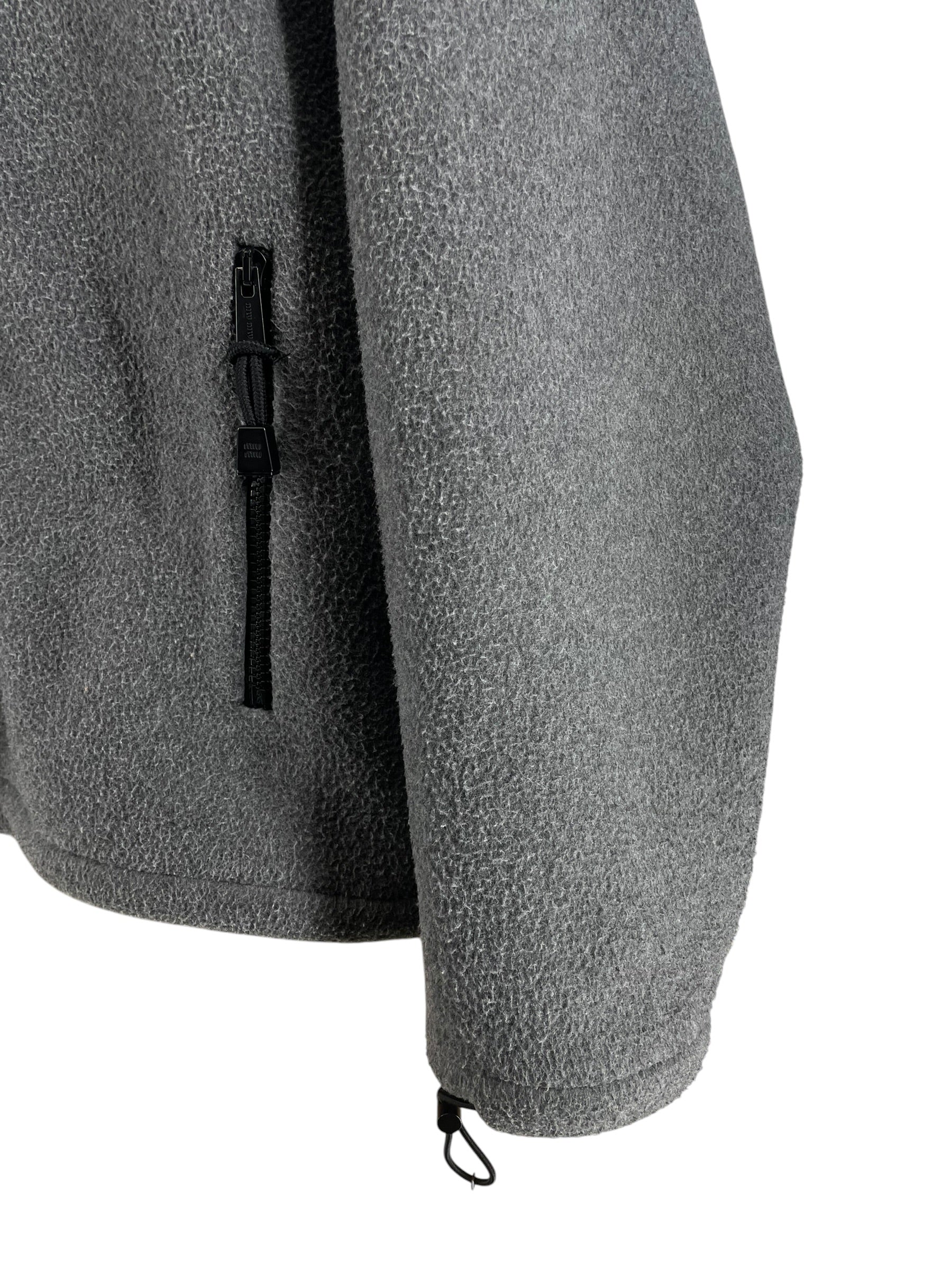 MIU MIU/Fleece Jkt/L/Polyester/GRY/WHITE LOGO EMBROIDERED FLC JKT view 6
