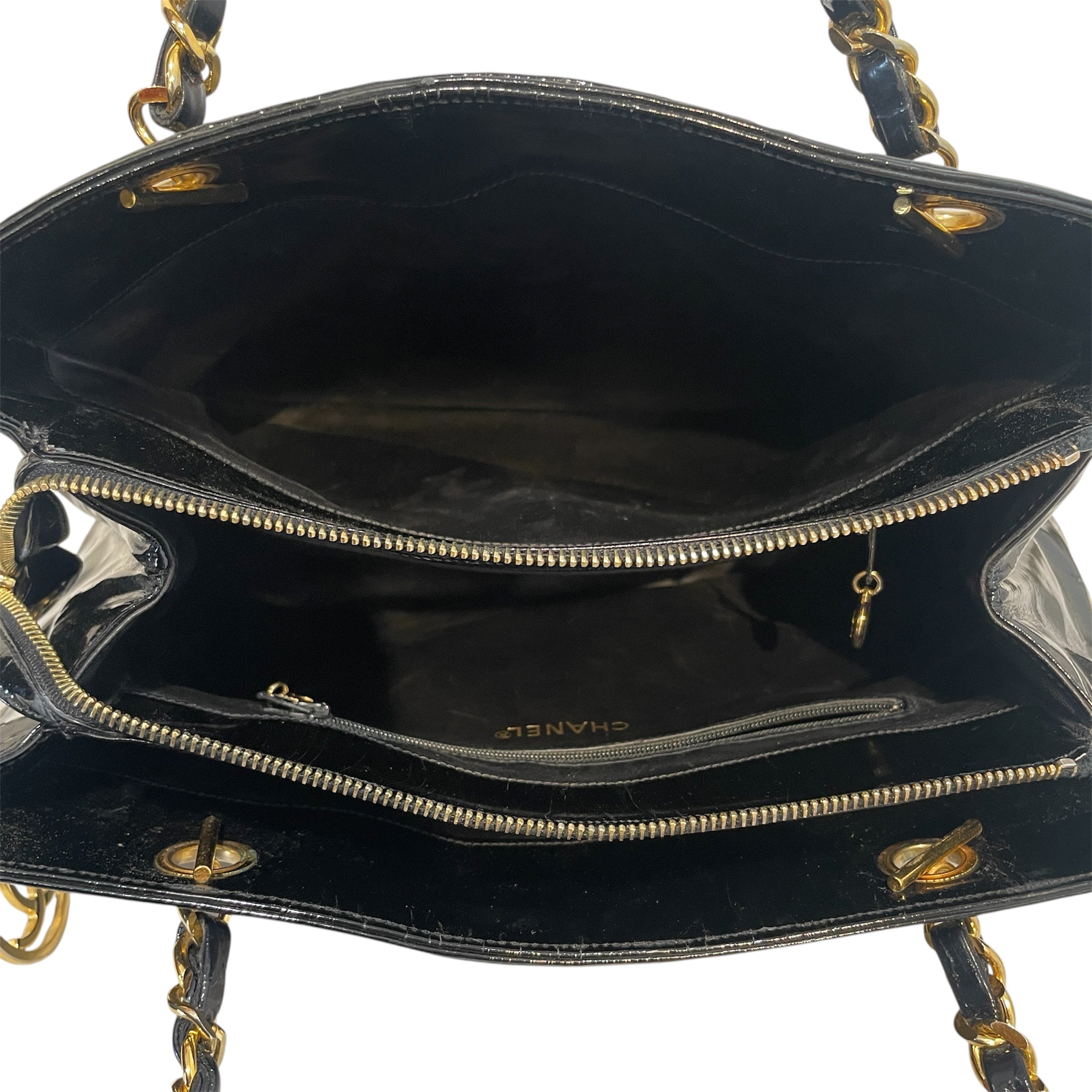 CHANEL/Tote Bag/Leather/BLK/Chain Link Tote view 4