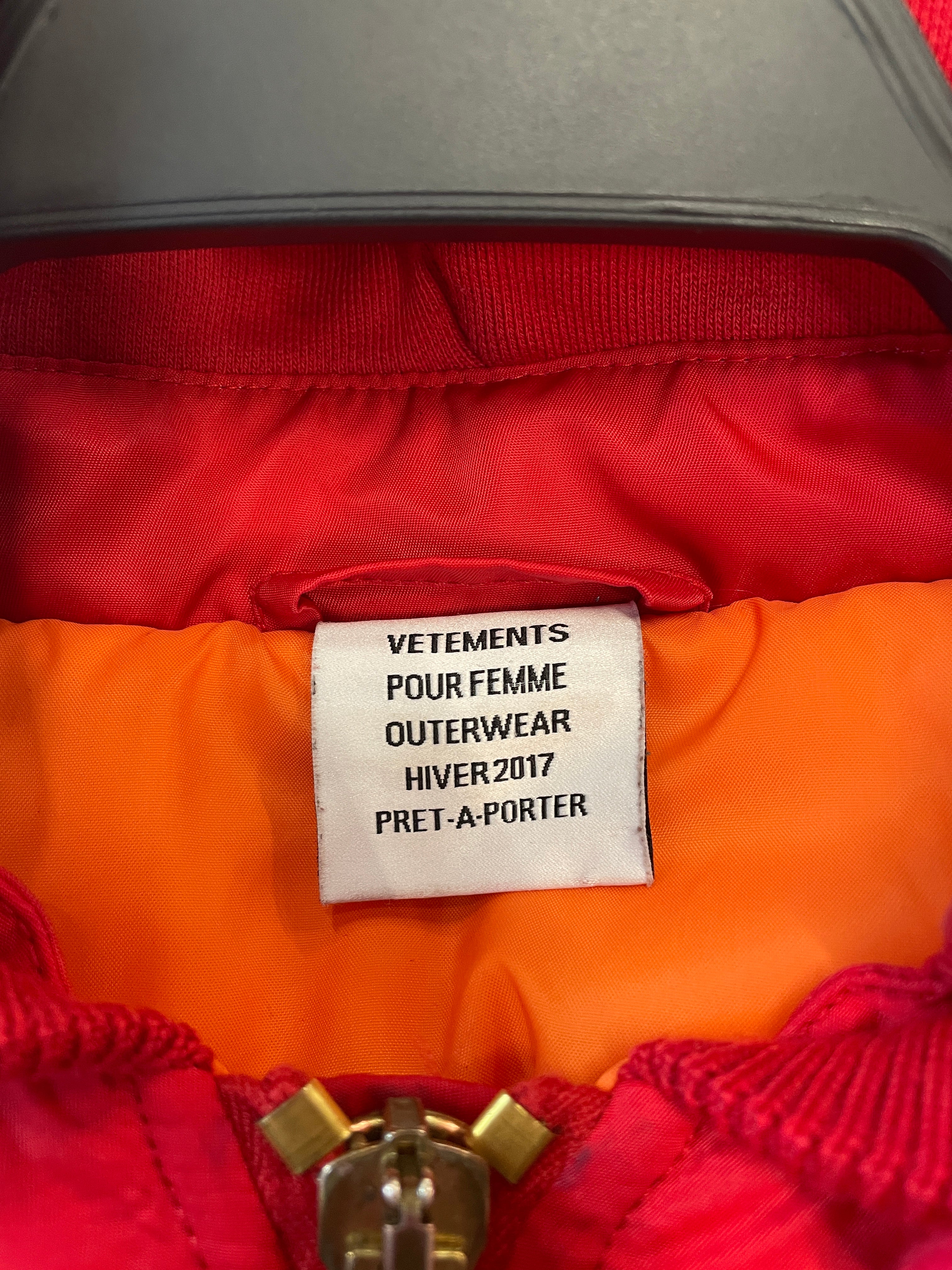 VETEMENTS/Puffer Jkt/S/Polyester/RED/AW16 CROPPED MA-1 BOMBER view 3