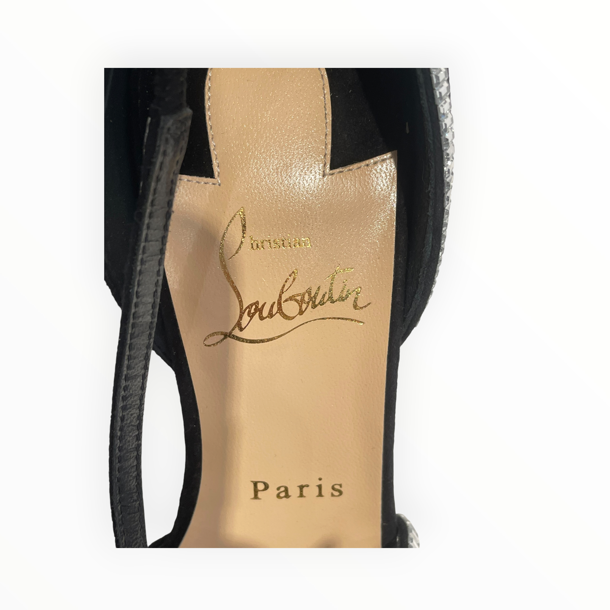 Christian Louboutin/Heels/EU 38.5/Leather/BLK/Ankle Strap/RHINESTONE view 3