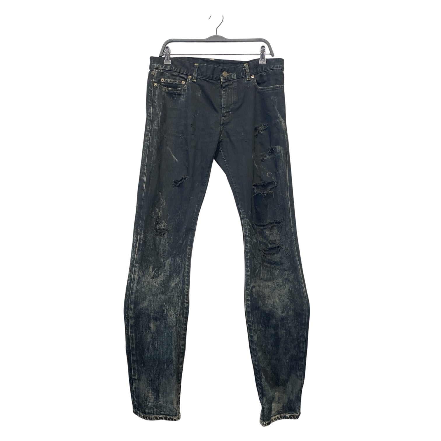 SAINT LAURENT/Straight Pants/34/Denim/BLK/All Over Print/FW14 OIL STAIN D02 view 1