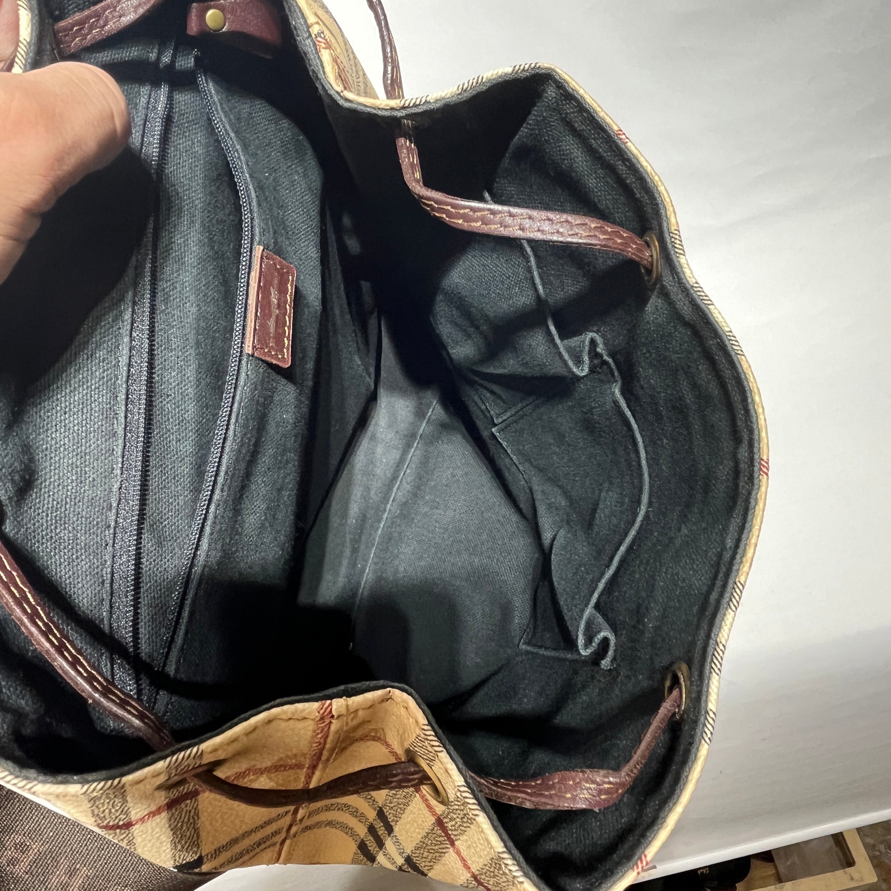 BURBERRY LONDON/Backpack/Plaid/Leather/KHK/Haymarket Check Backpack view 6