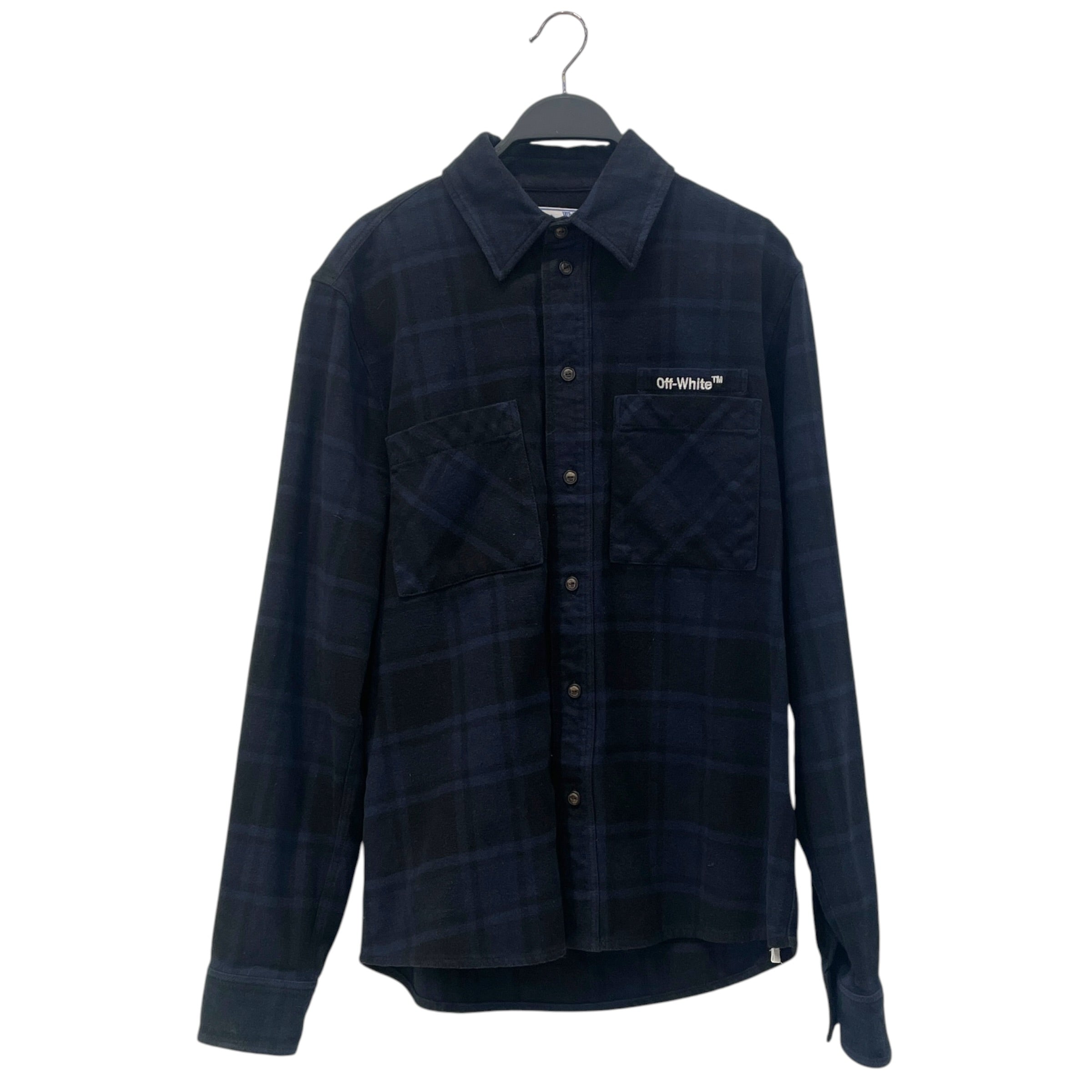 OFF-WHITE/LS Shirt/S/Cotton/NVY/Plaid/black plaid logo on back view 1