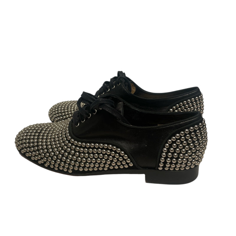 Christian Louboutin/Dress Shoes/US 8.5/All Over Print/Leather/BLK/FRED CLOUS STUDDED OXFORDS