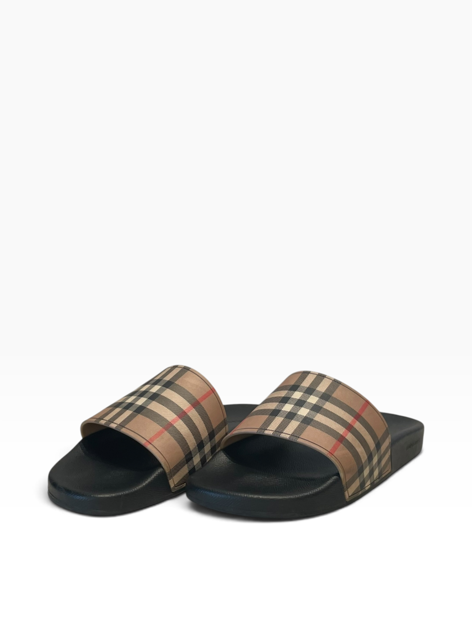 BURBERRY/Sandals/US 10/Leather/BLK/CHECK SLIDE SANDALS view 1