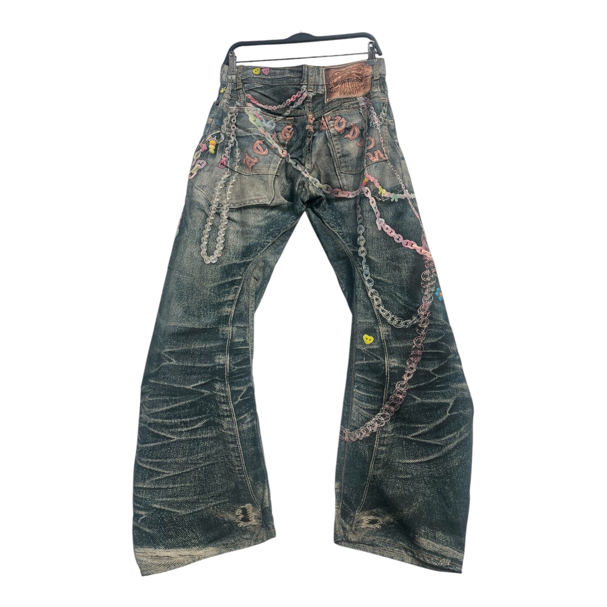 Acne Studios/Pants/44/Cotton/BLU/All Over Print/heart candy barrel leg view 2