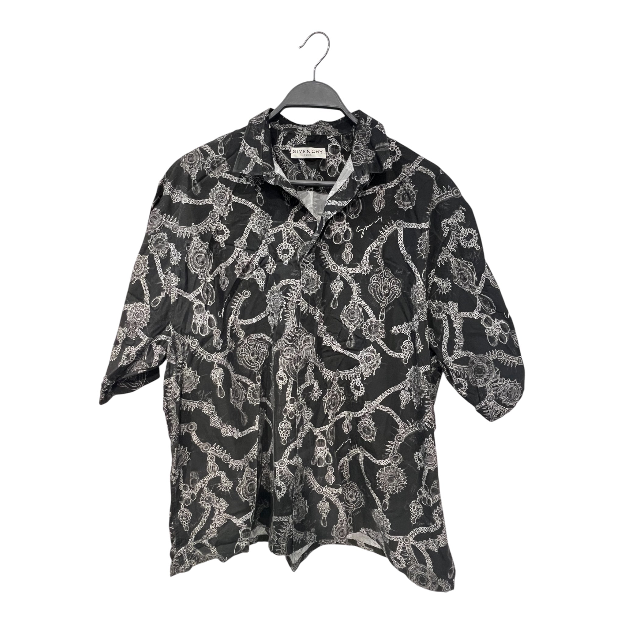GIVENCHY/SS Shirt/40/Cotton/BLK/Band Collar/All Over Print/BM60KX white jewelry button up view 1