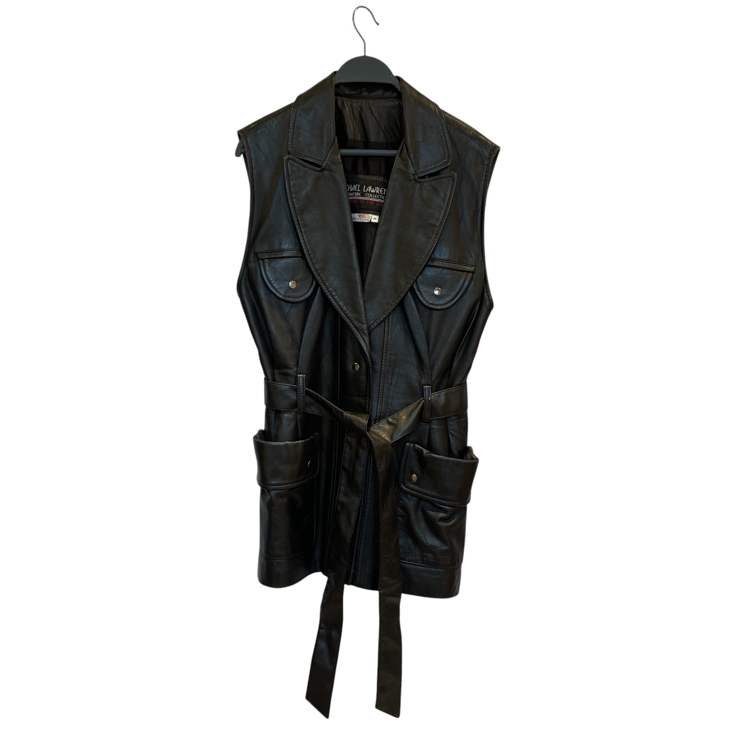 MICHAEL LAWRENCE /Vest/M/Leather/BLK/BELTED/4 BUTTONS view 1