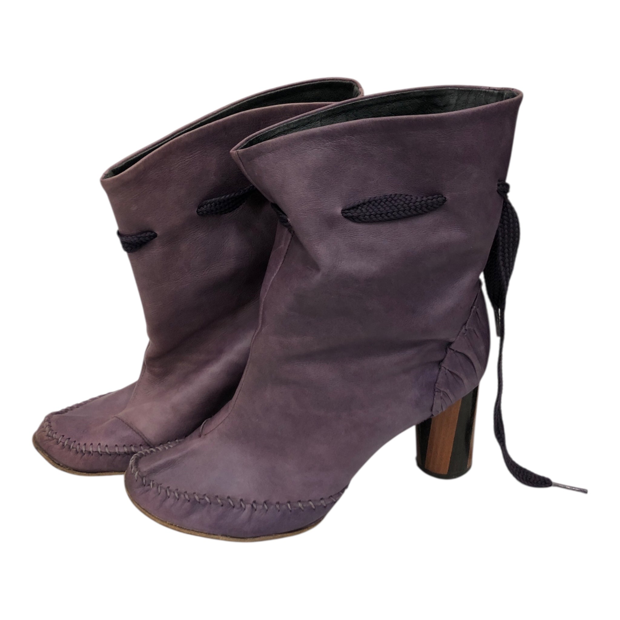 GEORGINA GOODMAN/Booties/US 5.5/Leather/PPL/WOVEN SHOE LACE WOOD HEEL view 1