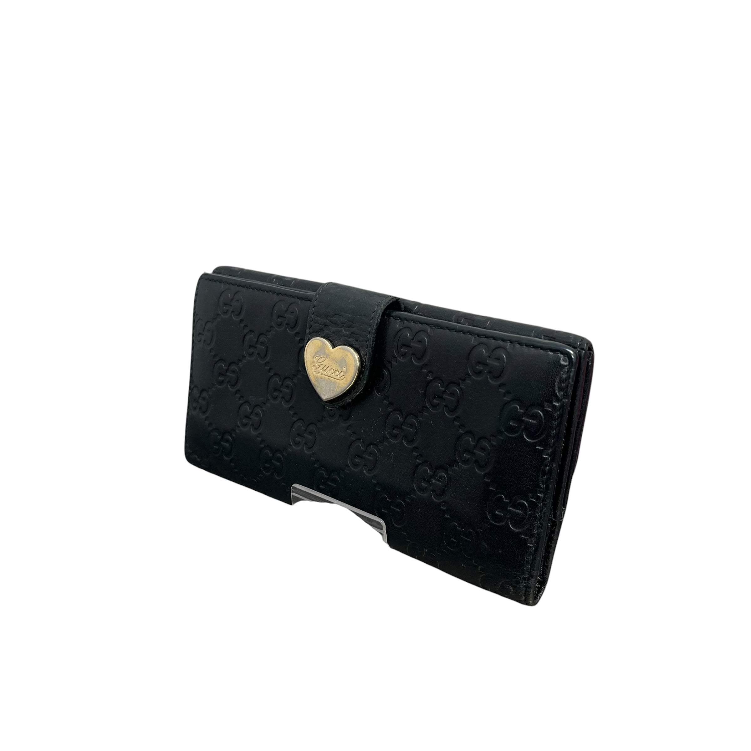 GUCCI/Long Wallet/Monogram/Leather/BLK/L's/heart hardware view 1