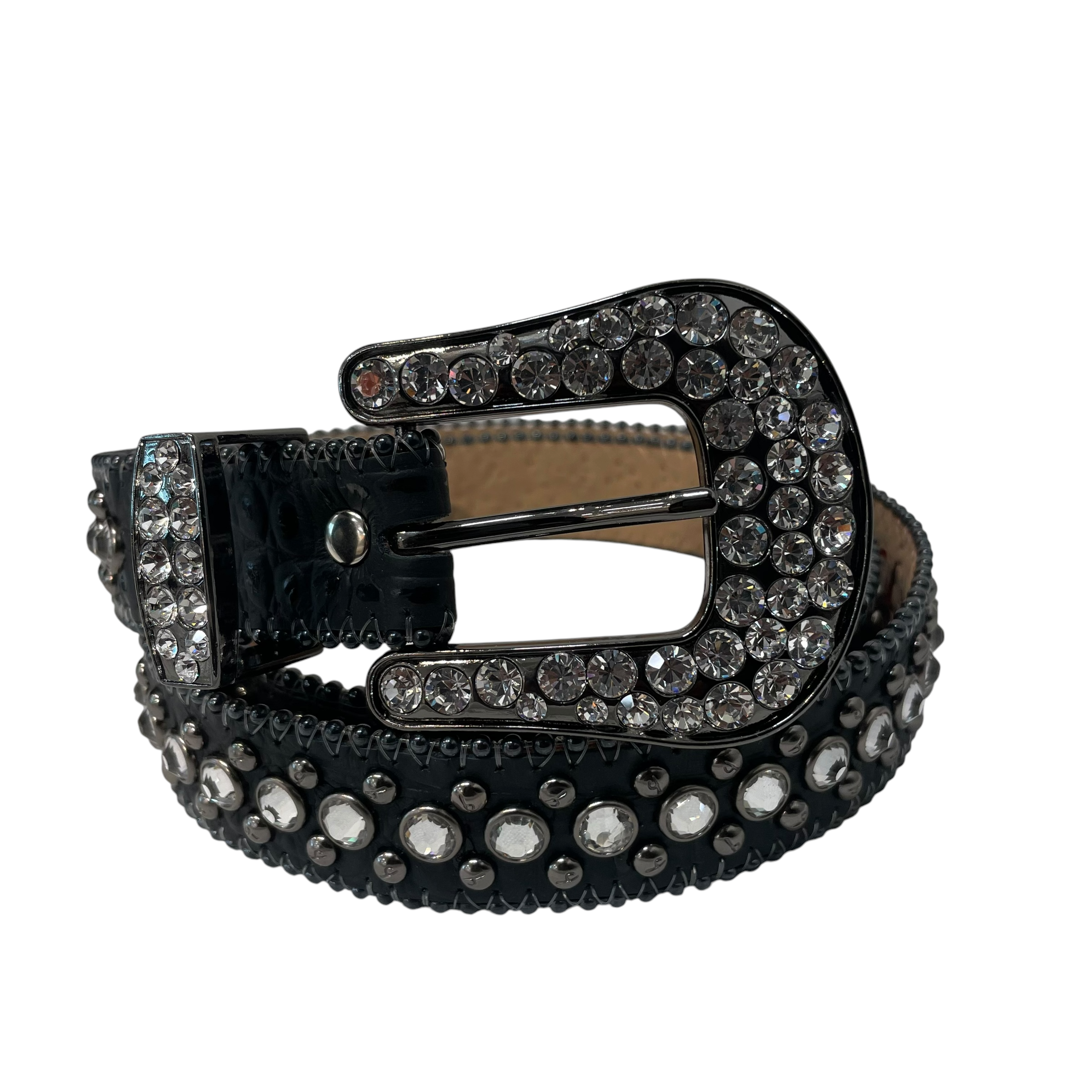 b.b.simon/Belt/Leather/BLK/Skinny Rhinestone view 1
