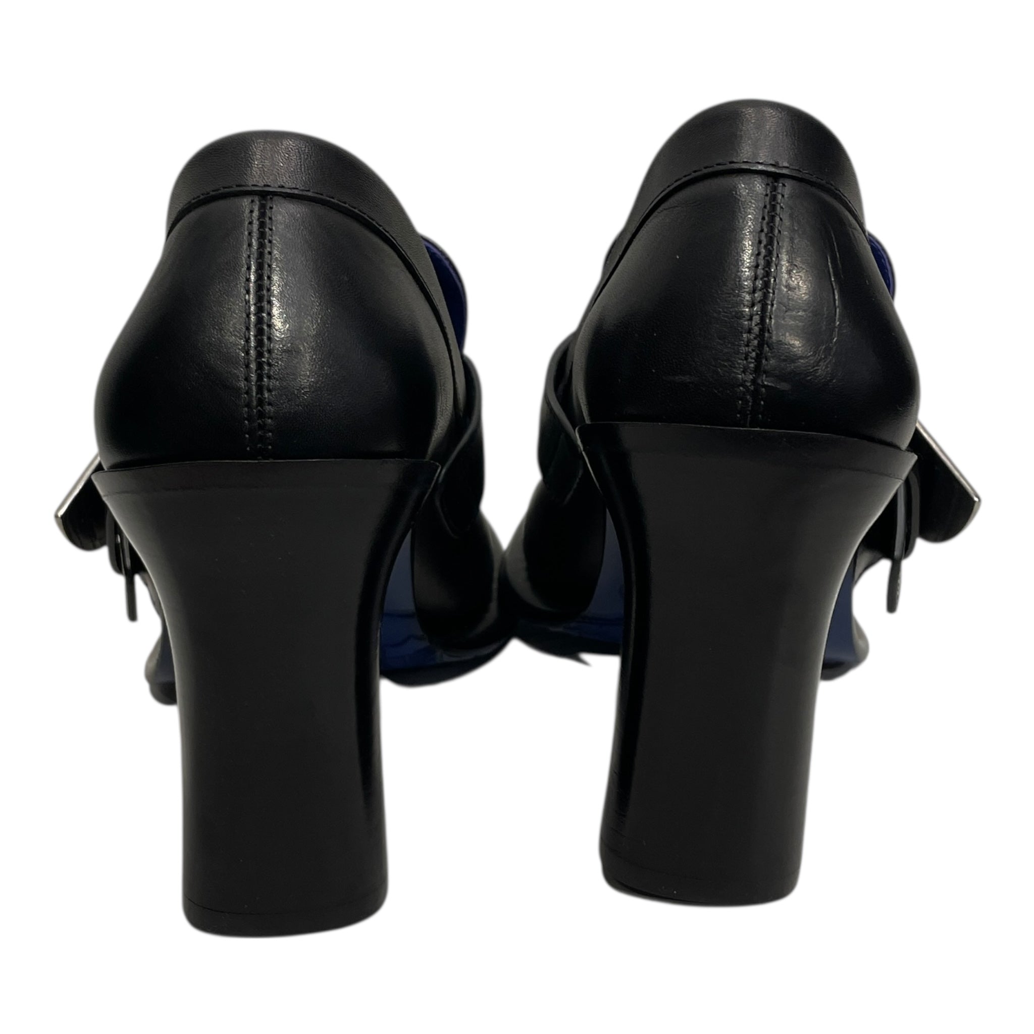 BURBERRY/Heels/EU 39/Leather/BLK/BUCKLE STRAP LOAFER HEEL view 3