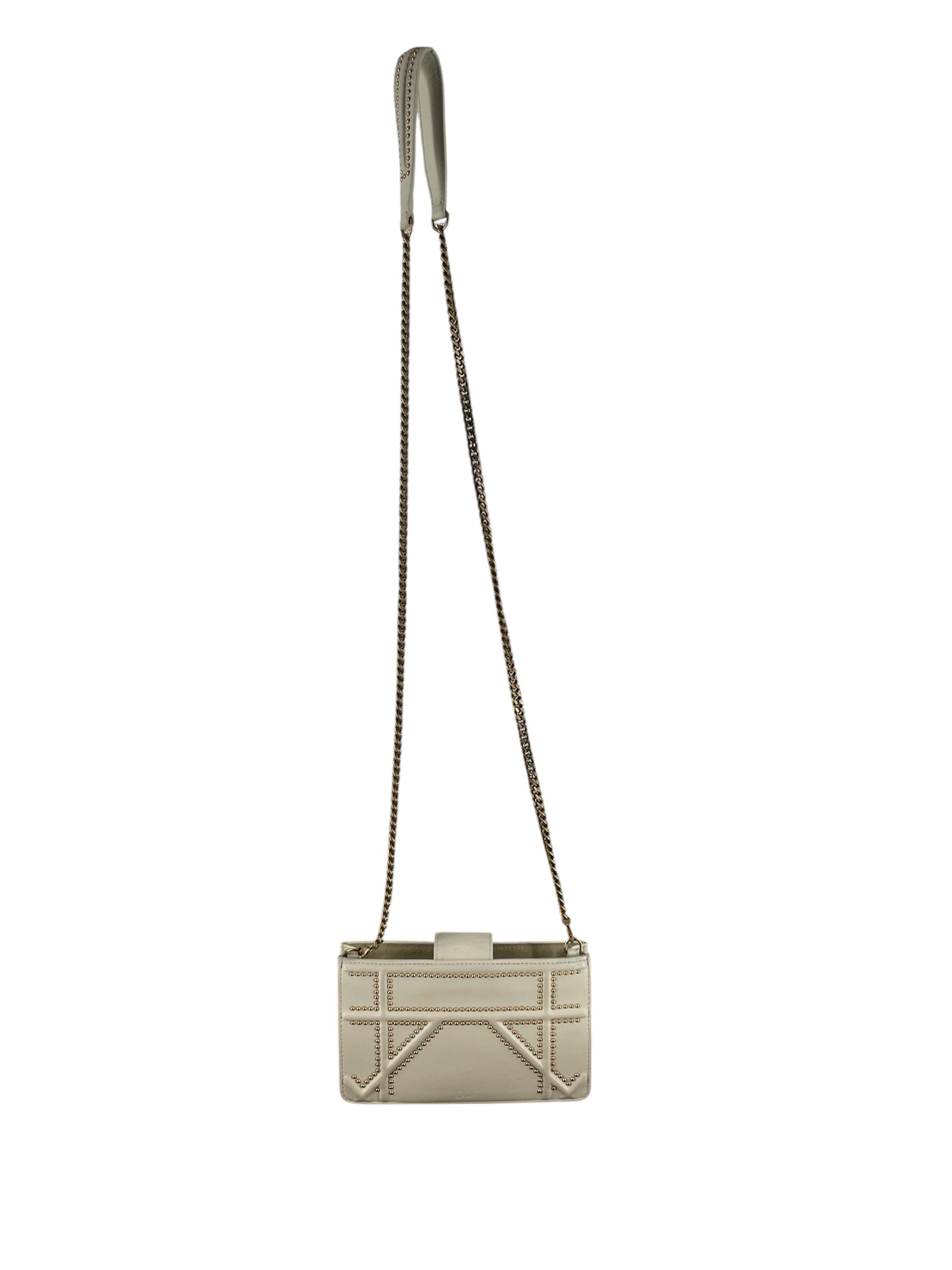 Christian Dior/Cross Body Bag/Leather/WHT/GOLD STUDS CROSSBODY view 2