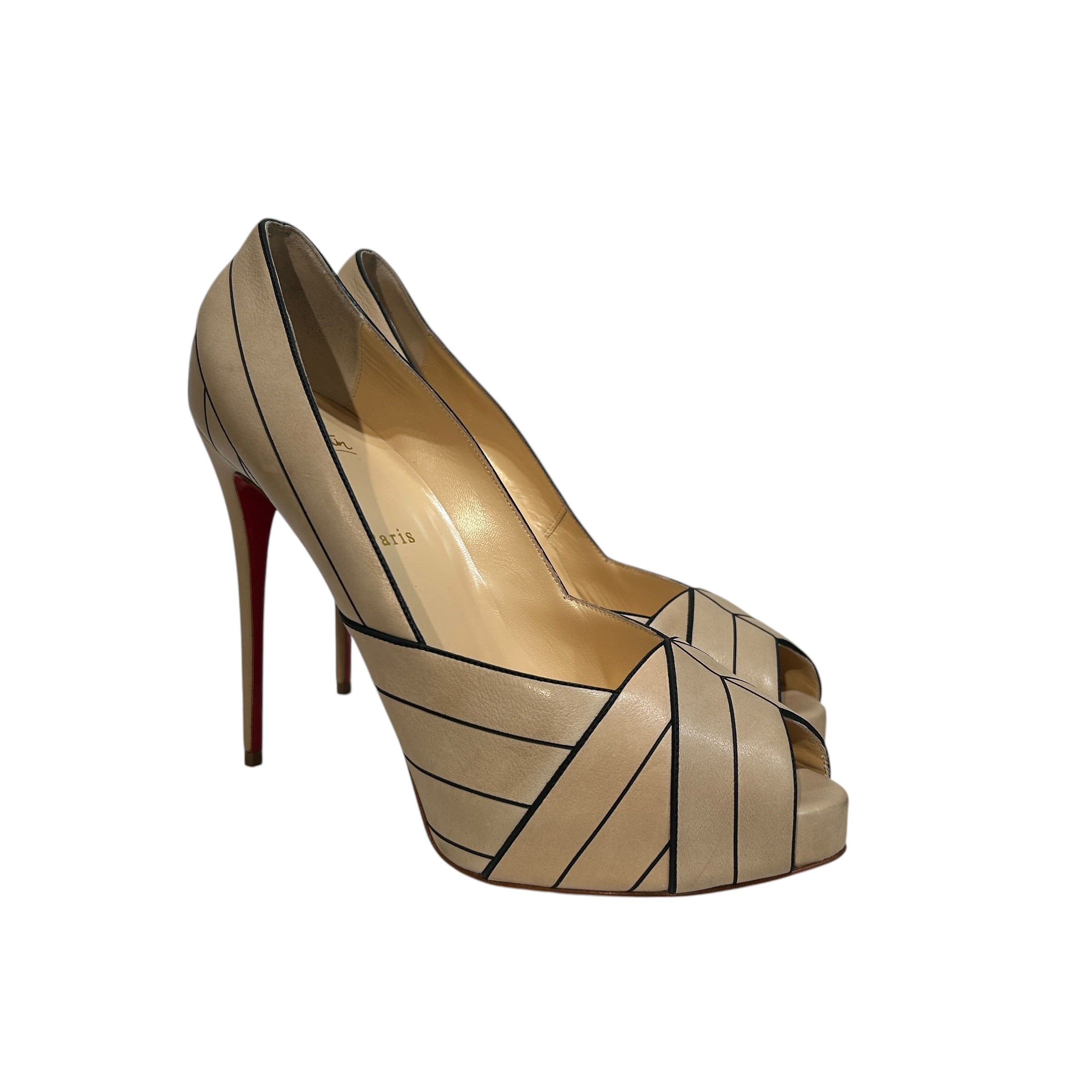 Christian Louboutin/Heels/US 9.5/Leather/BEG/Striped Pumps Heels view 1