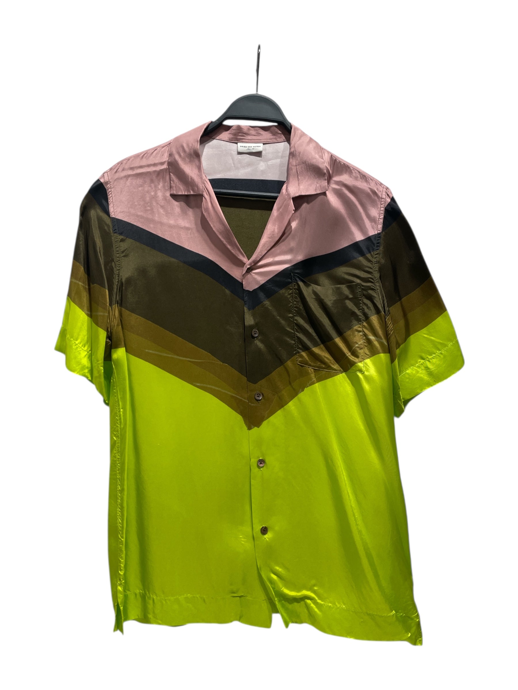 DRIES VAN NOTEN/Polo Shirt/L/Nylon/MLT/Open Coller/Border/YellowTwill printed view 1
