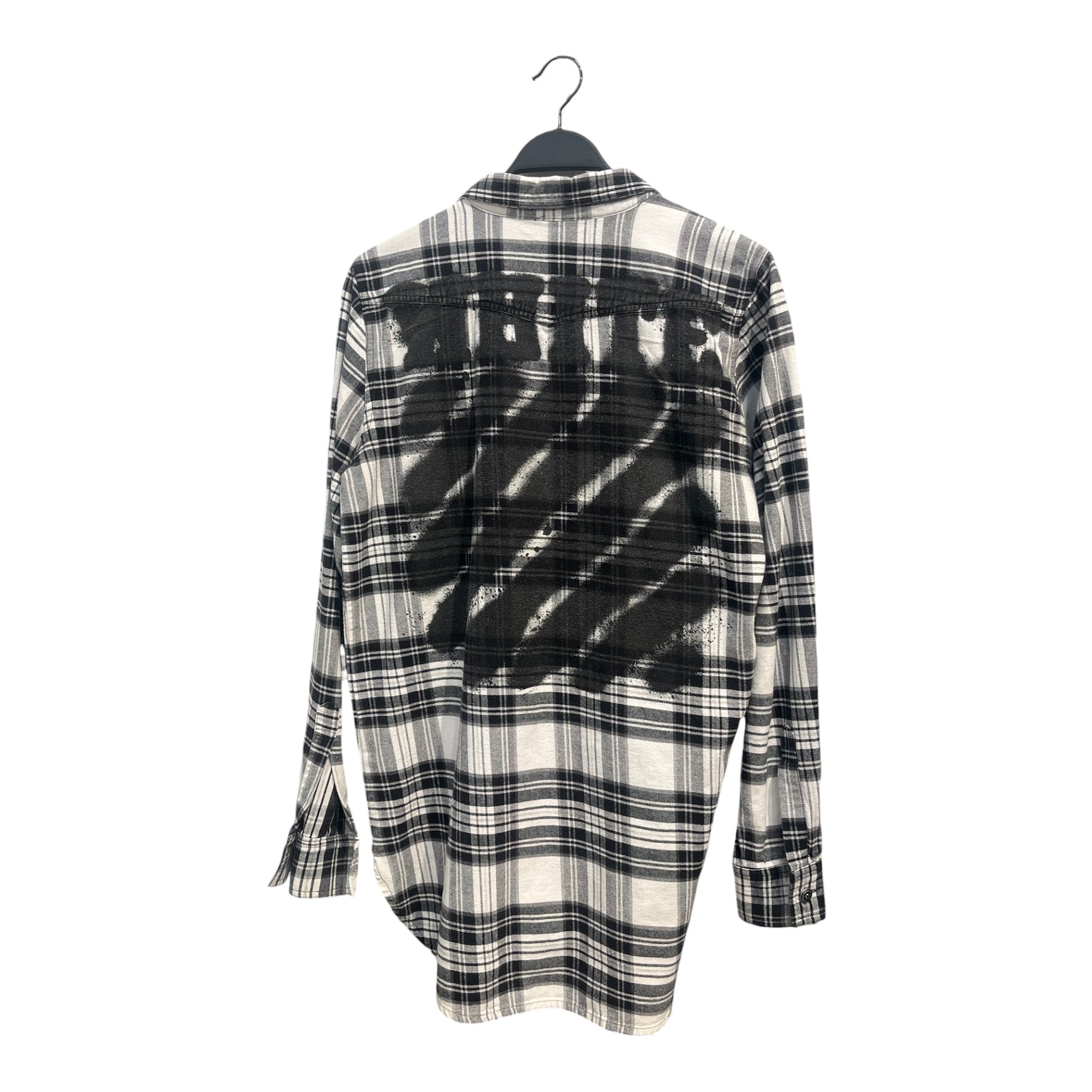 OFF-WHITE/Flannel Shirt/M/Cotton/GRY/Plaid/blk spray paint back logo view 2