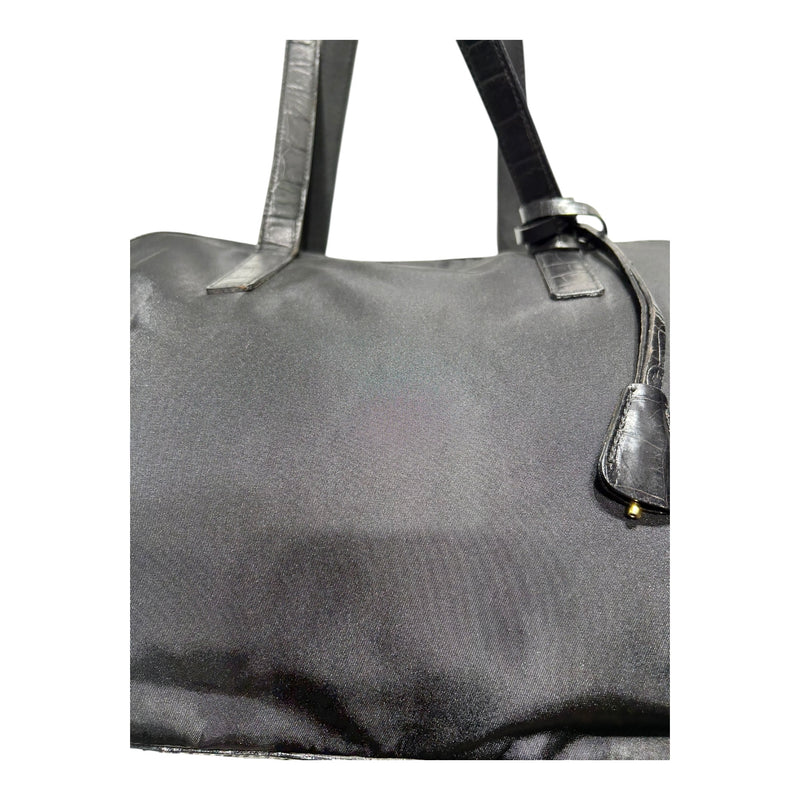 PRADA/Bag/Nylon/BLK/CROCODILE LEATHER ACCENT