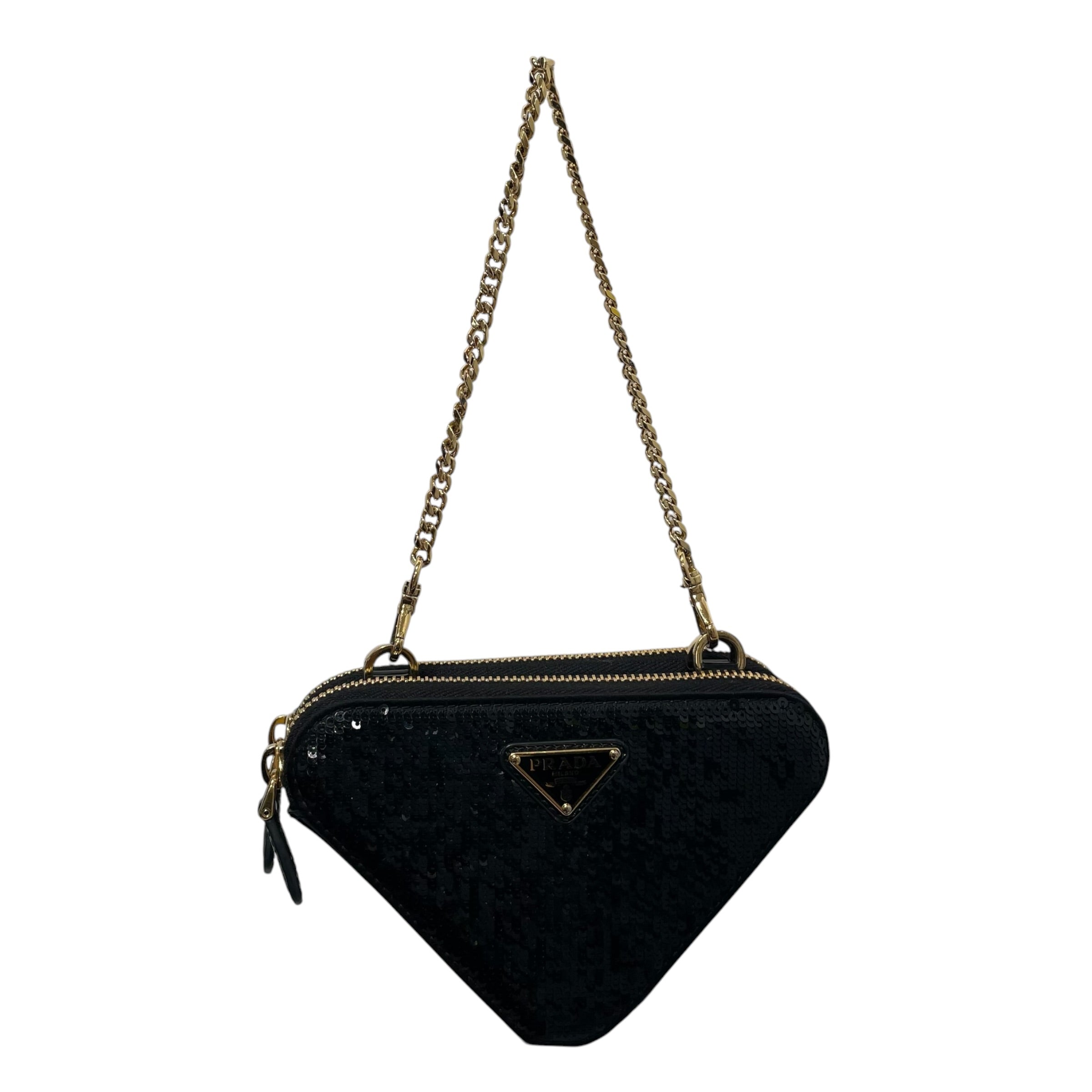 PRADA/Cross Body Bag/Leather/BLK/SEQUINS DOUBLE BAG view 1