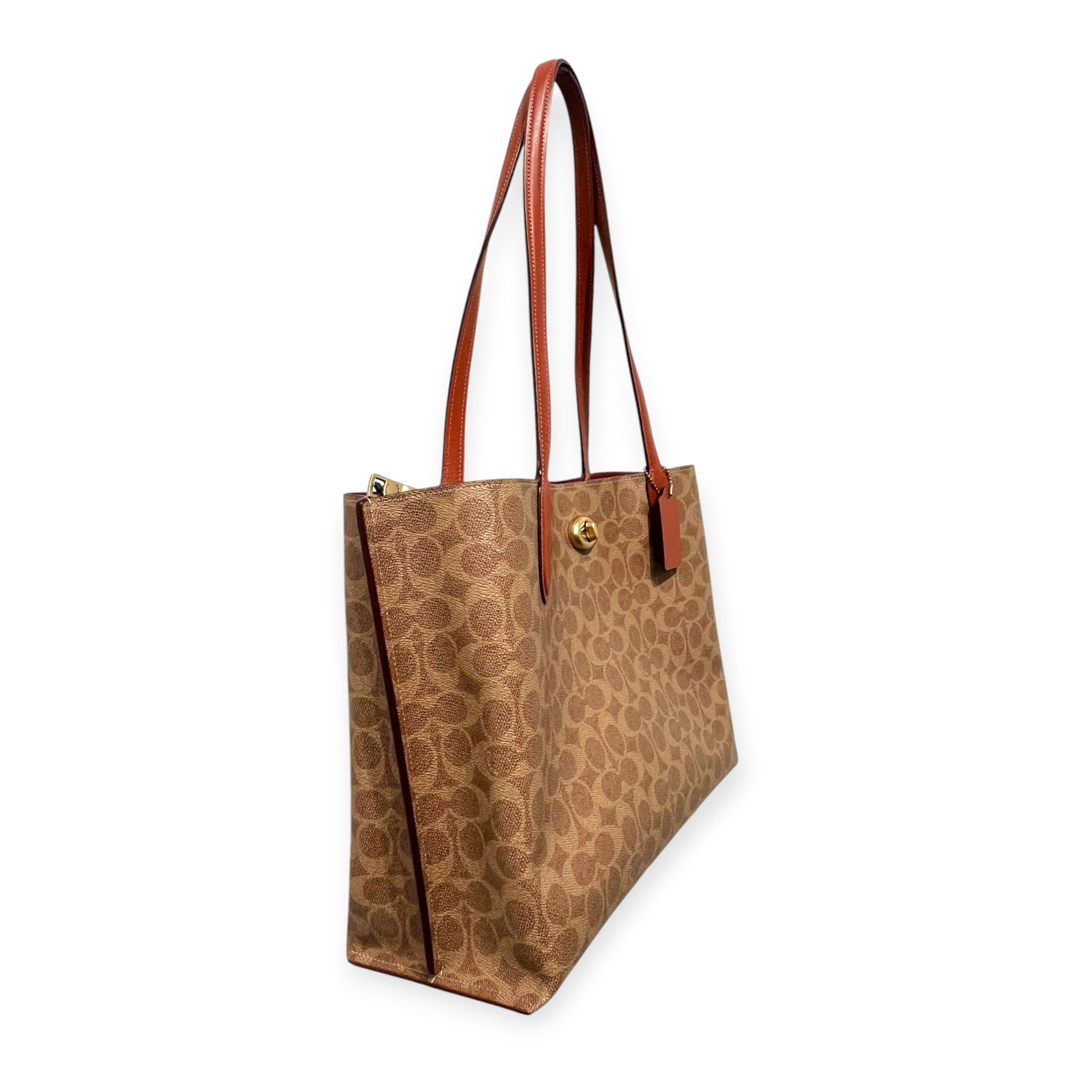 COACH/Bag/Monogram/Leather/BRW/red interior twist closure view 2