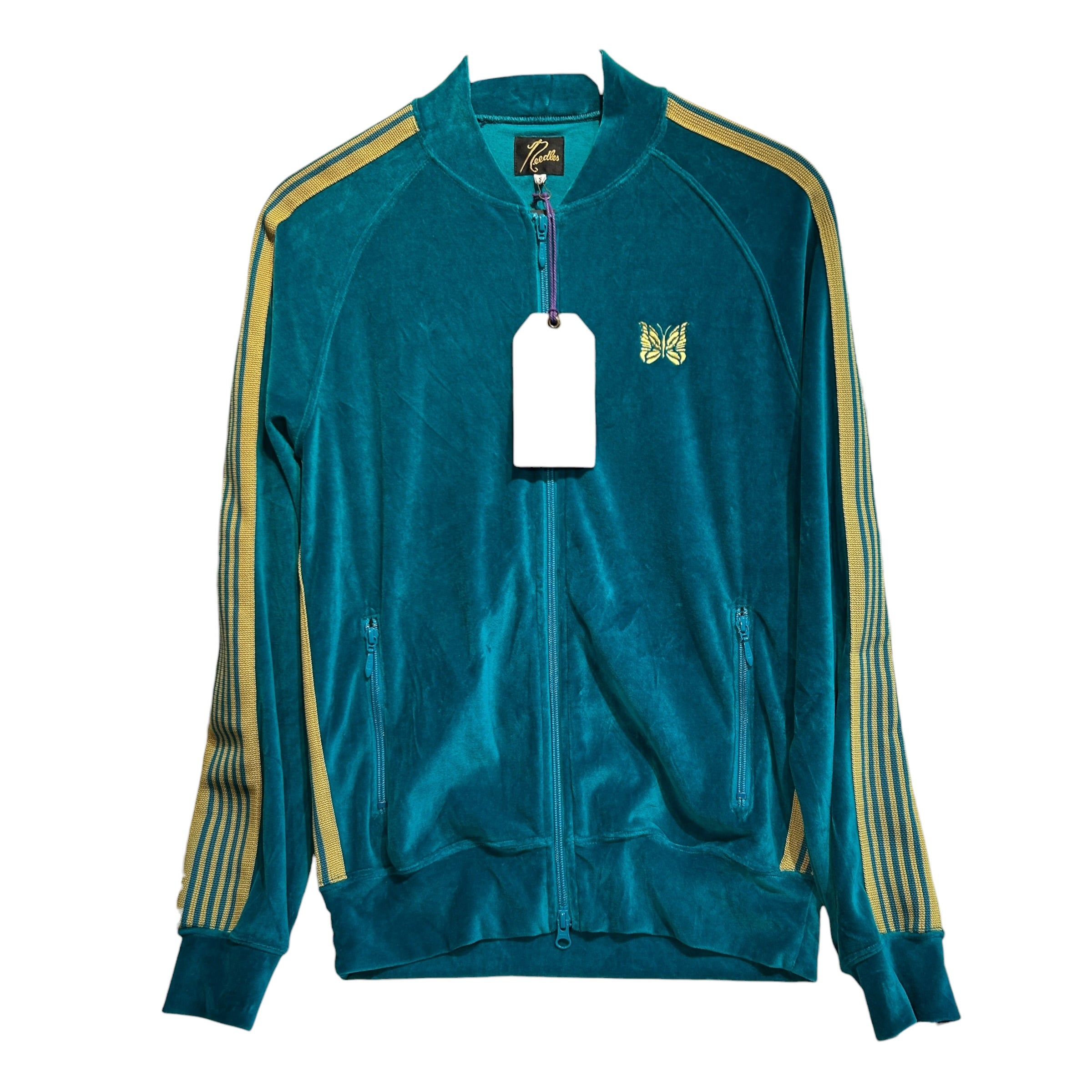 Needles/Track Jkt/S/Cotton/GRN/TURQUOISE/YELLOW LINES view 1