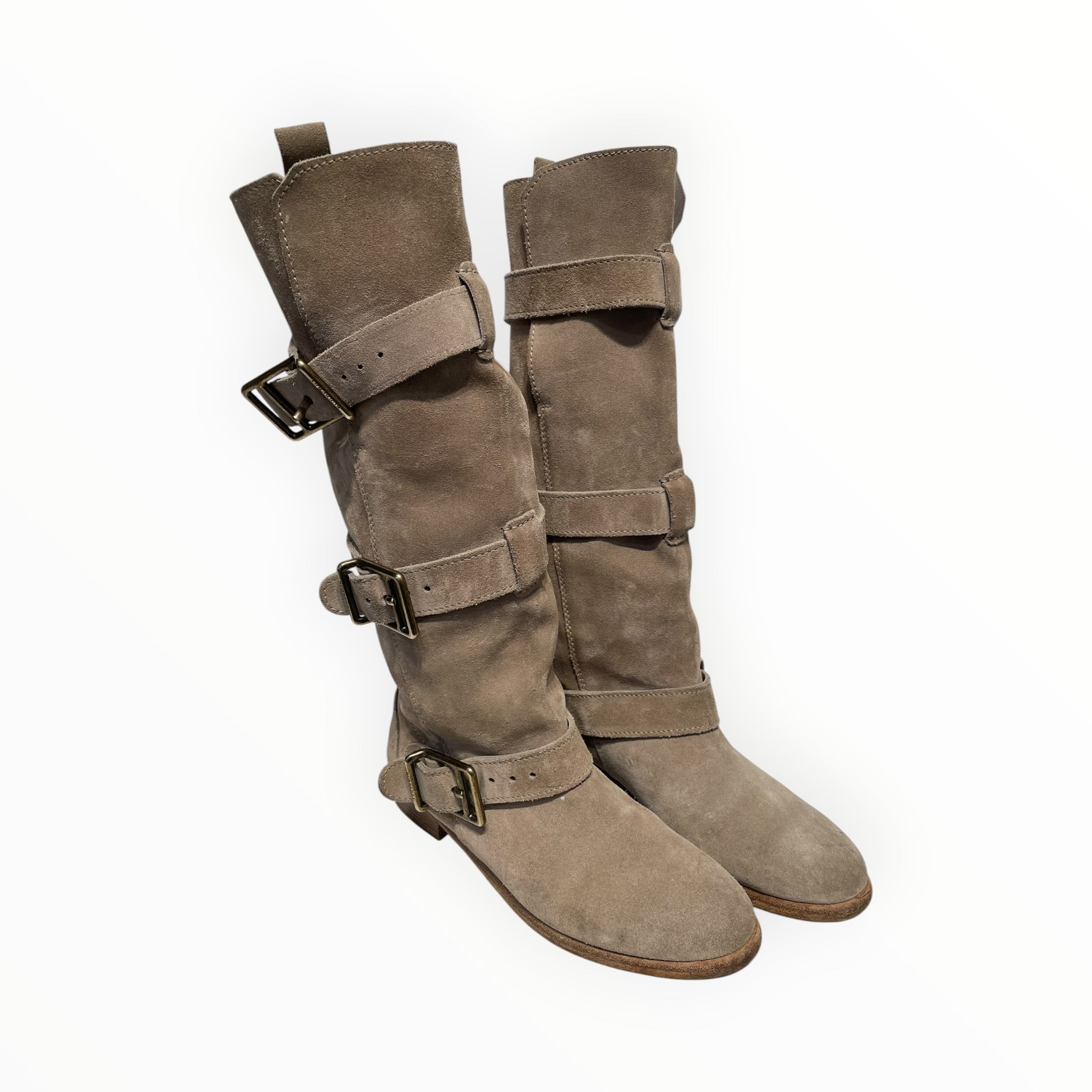 BURBERRYS/Boots/EU 39.5/Suede/BEG/long boots + 3 buckles view 1