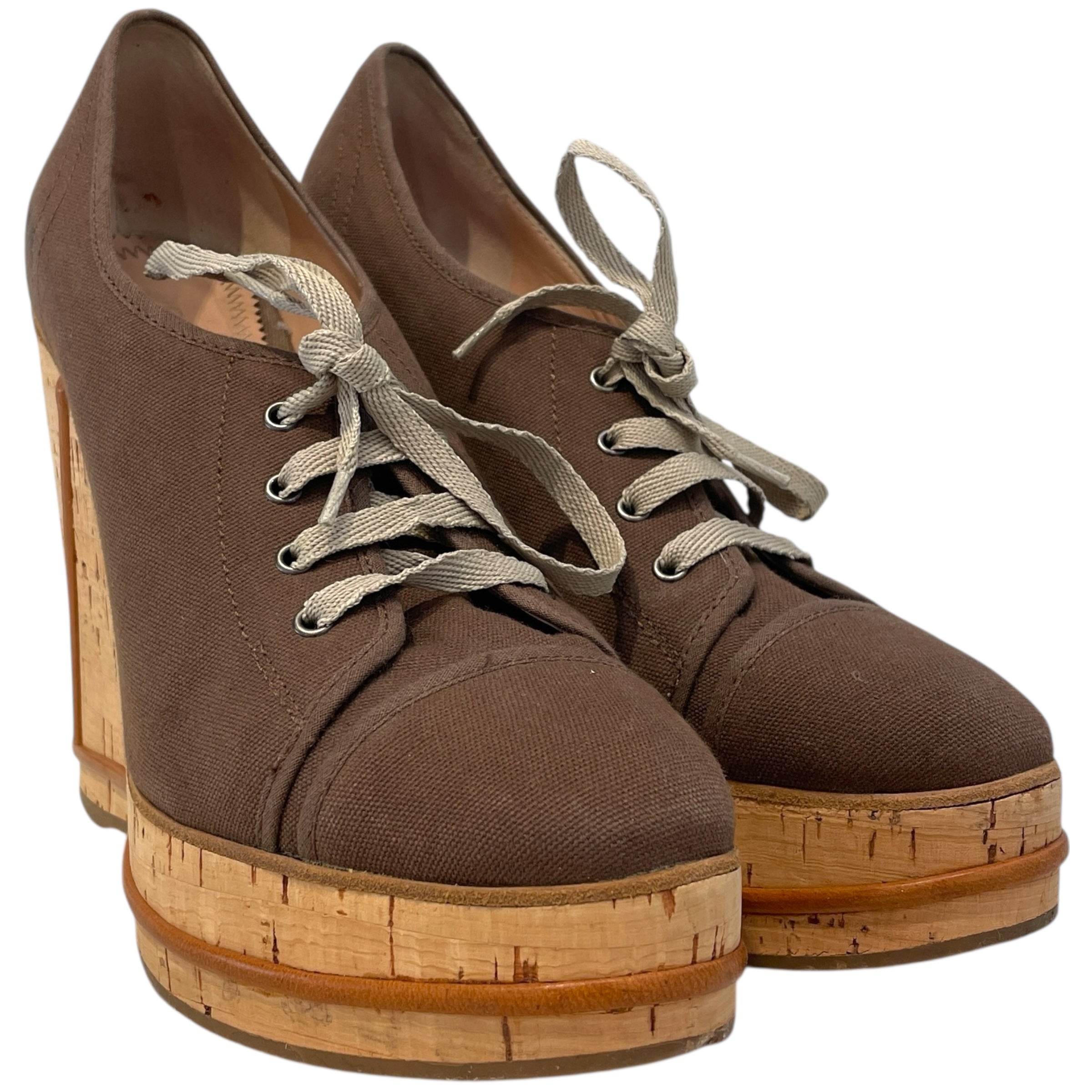 Chloe/Heels/US 7/Cotton/BRW/Canvas Lace Up Wedges view 1
