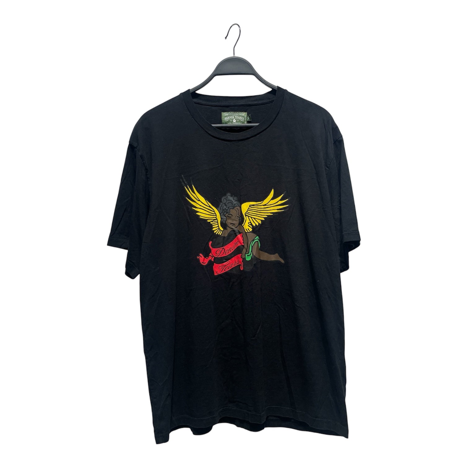 DENIM TEARS/T-Shirt/XL/Cotton/BLK/Graphic/DENIM TEARS CURSIVE LOGO ANGEL view 1