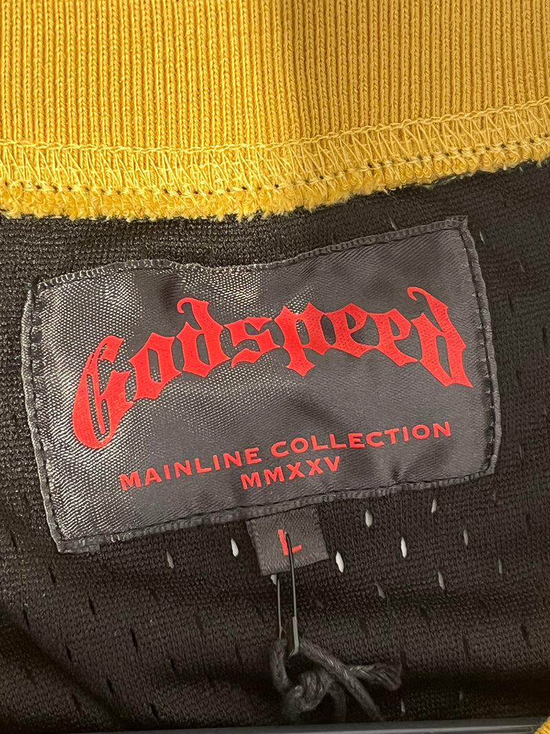 GODSPEED NEW YORK/T-Shirt/M/Cotton/BLK/flaming football skull yellow