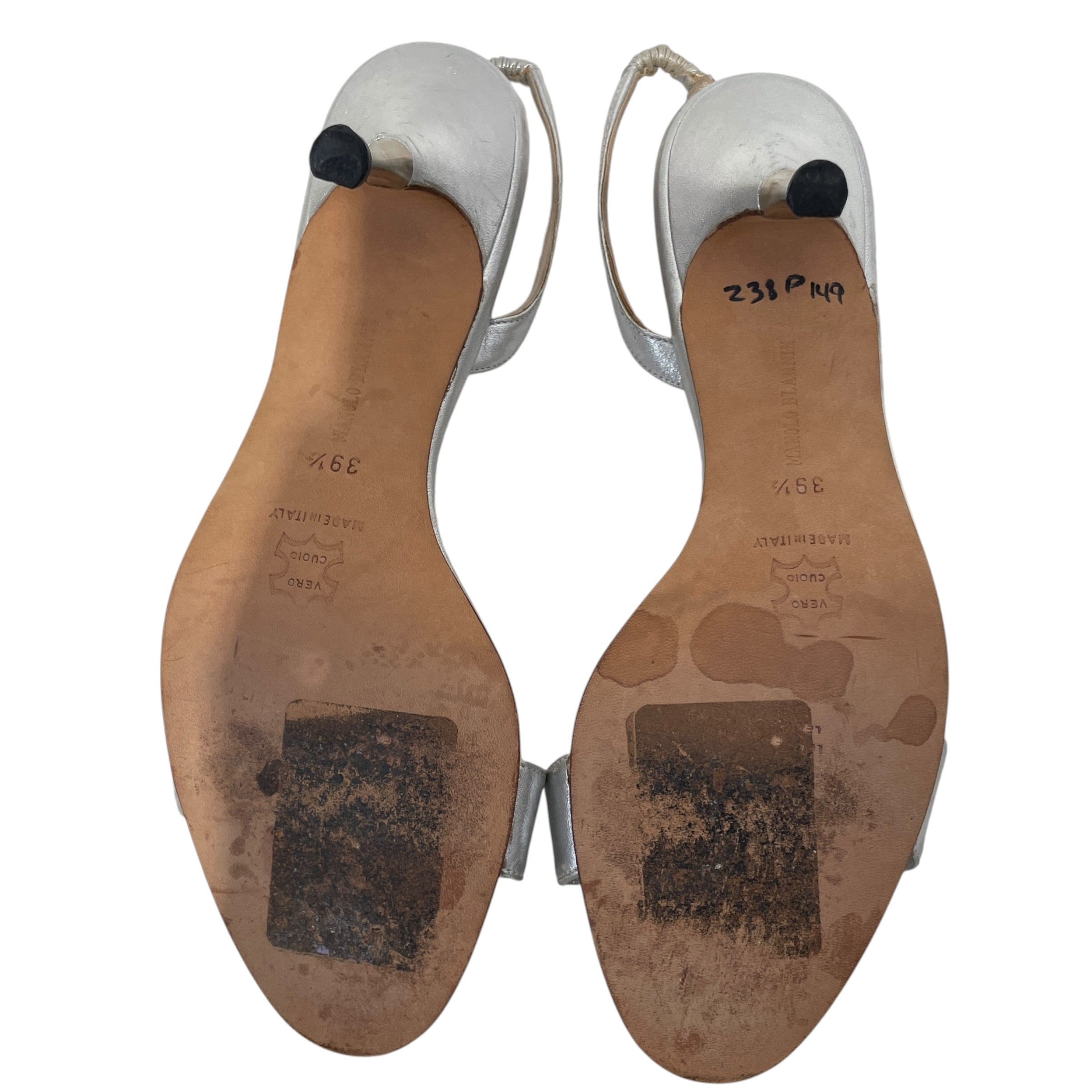 MANOLO BLAHNIK/Heels/US 8/Leather/SLV/strappy/metallic view 4